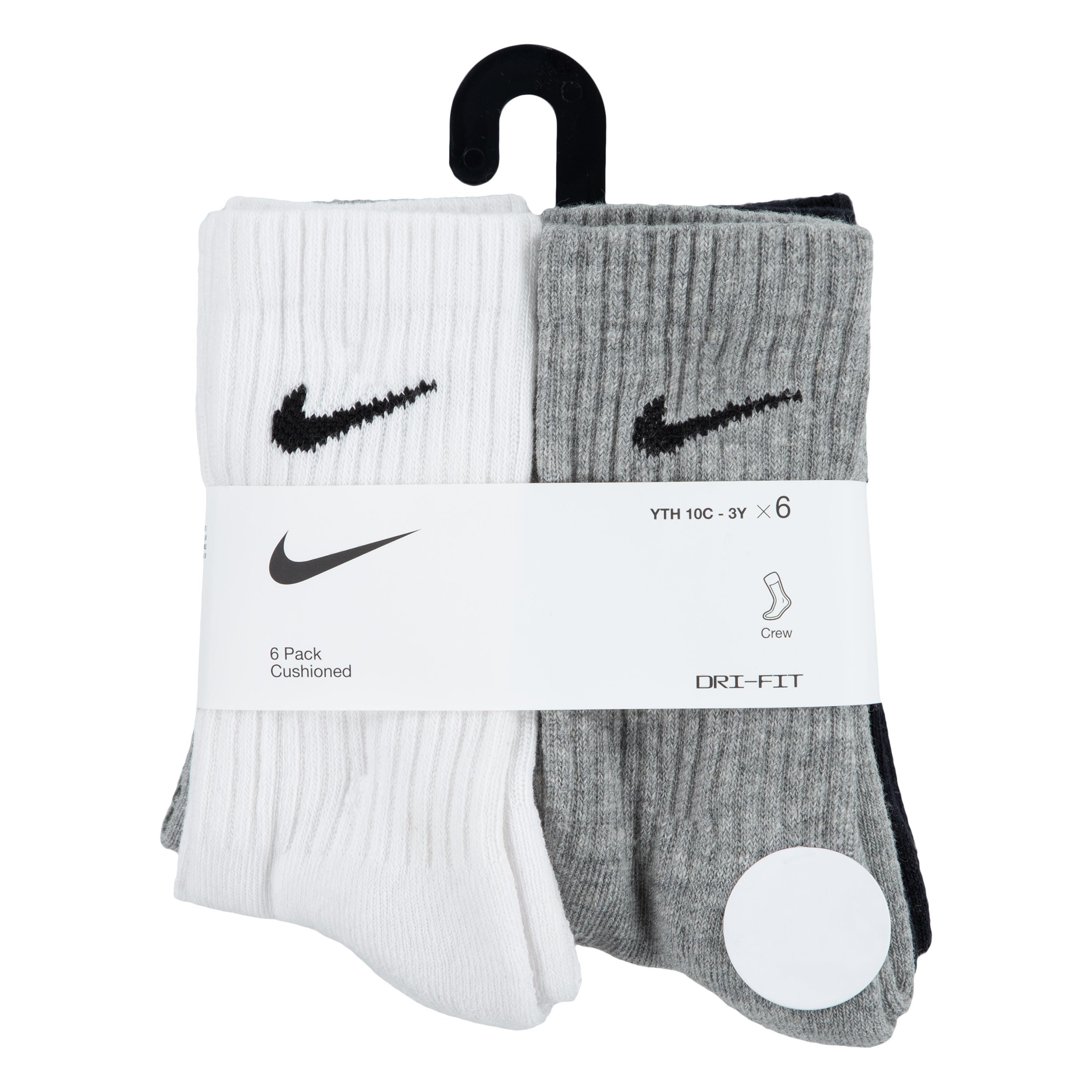 Nike Dri-FIT 6-Pack Crew Length Black/White/Grey Socks