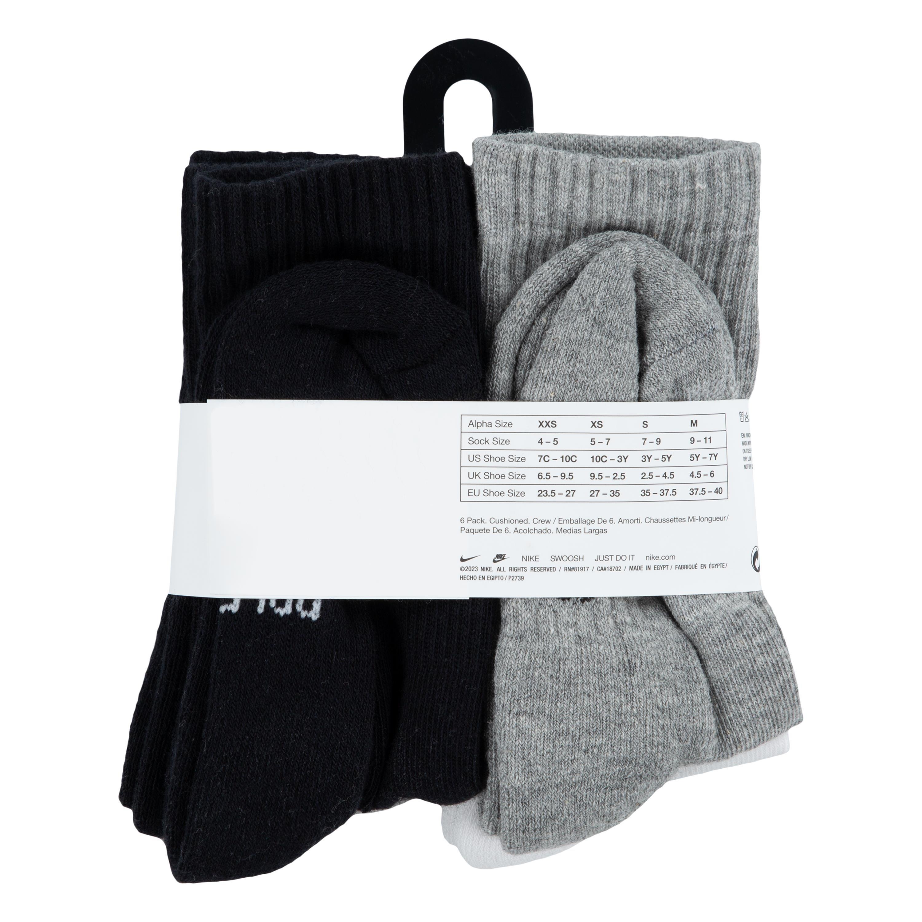 Nike Dri-FIT 6-Pack Crew Length Black/White/Grey Socks