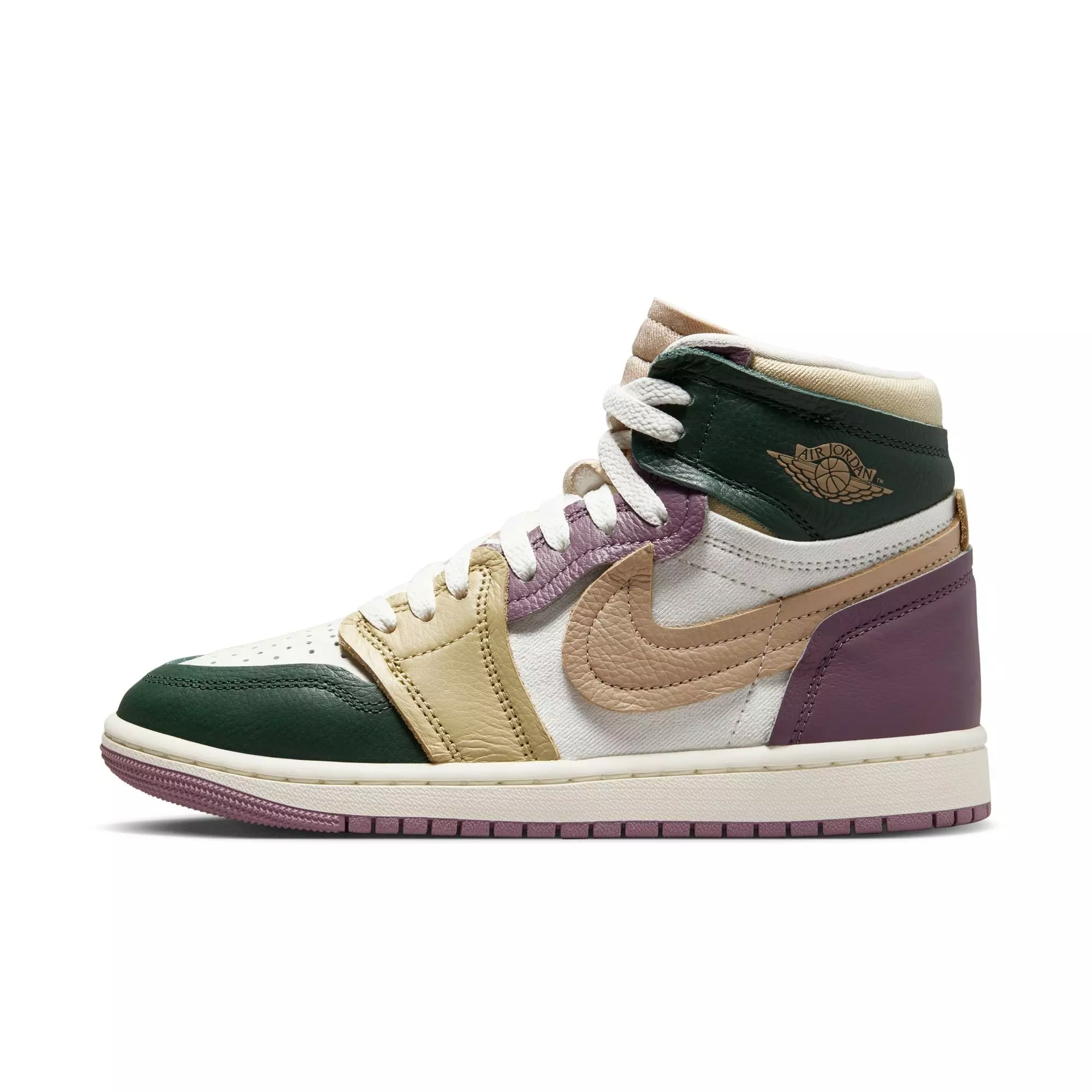 Jordan 1 High Method of Make "Galactic Jade/Desert/Sail/Sky J Mauve" Women's Shoe - GREEN/TAN