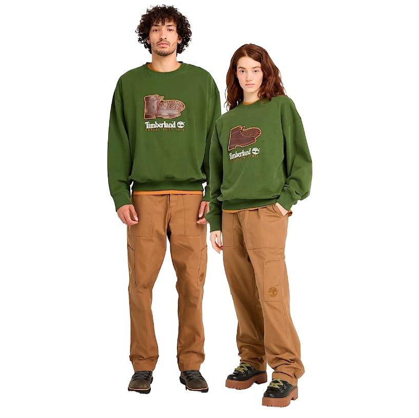 Timberland Men's Box Fit Badge Crew Sweatshirt - Dark Green - DK GREEN Thumbnail View 1