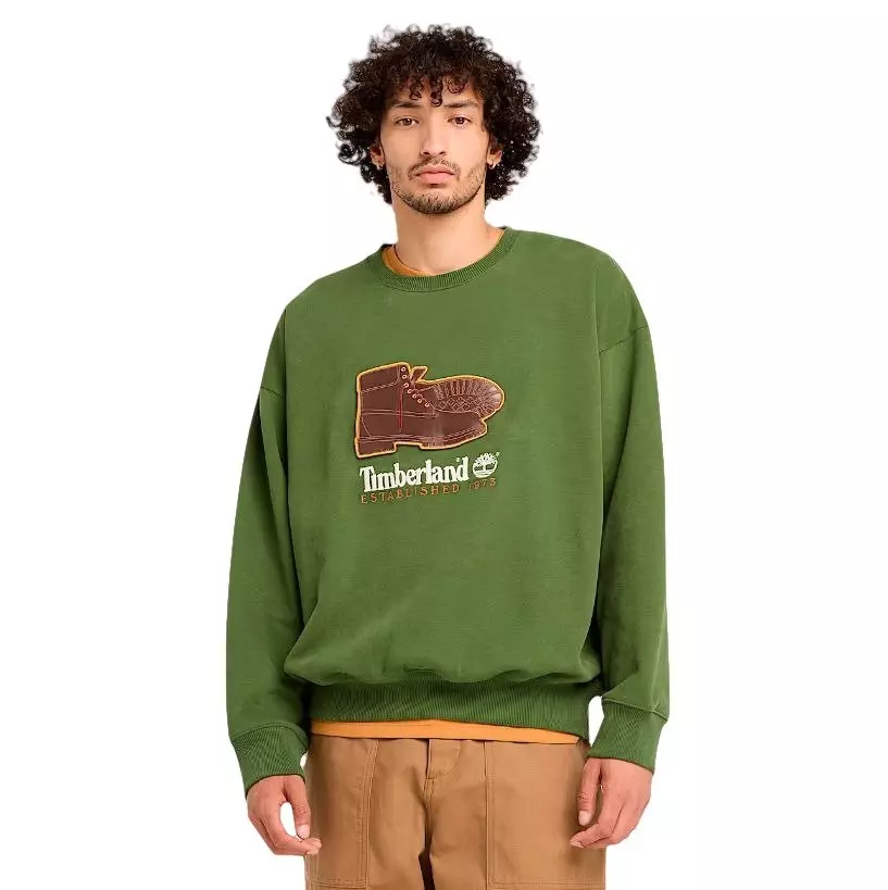 Timberland Men's Box Fit Badge Crew Sweatshirt - Dark Green - DK GREEN