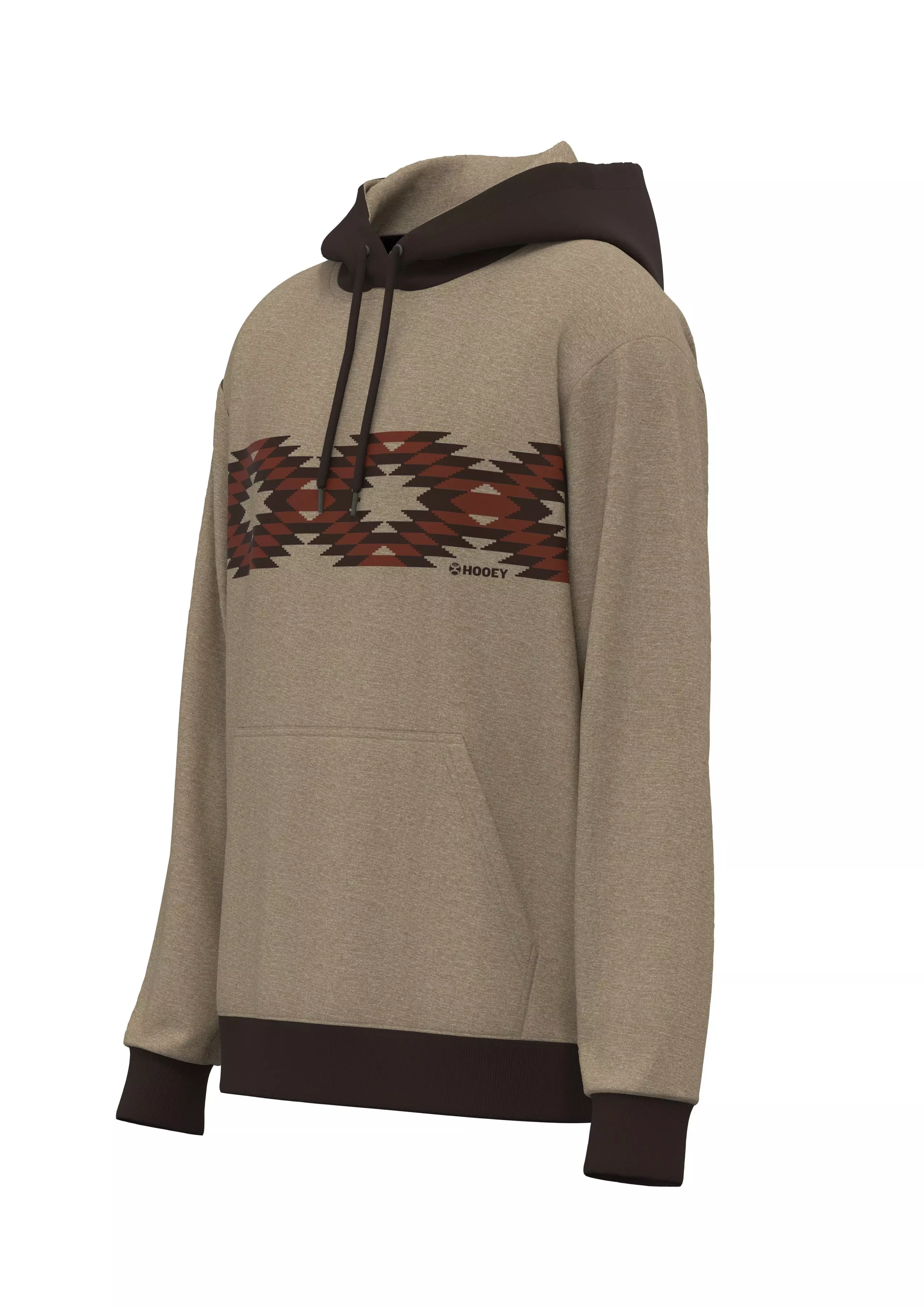 Hooey Men's Polar Aztec Fleece Hoodie - Tan/Red - TAN