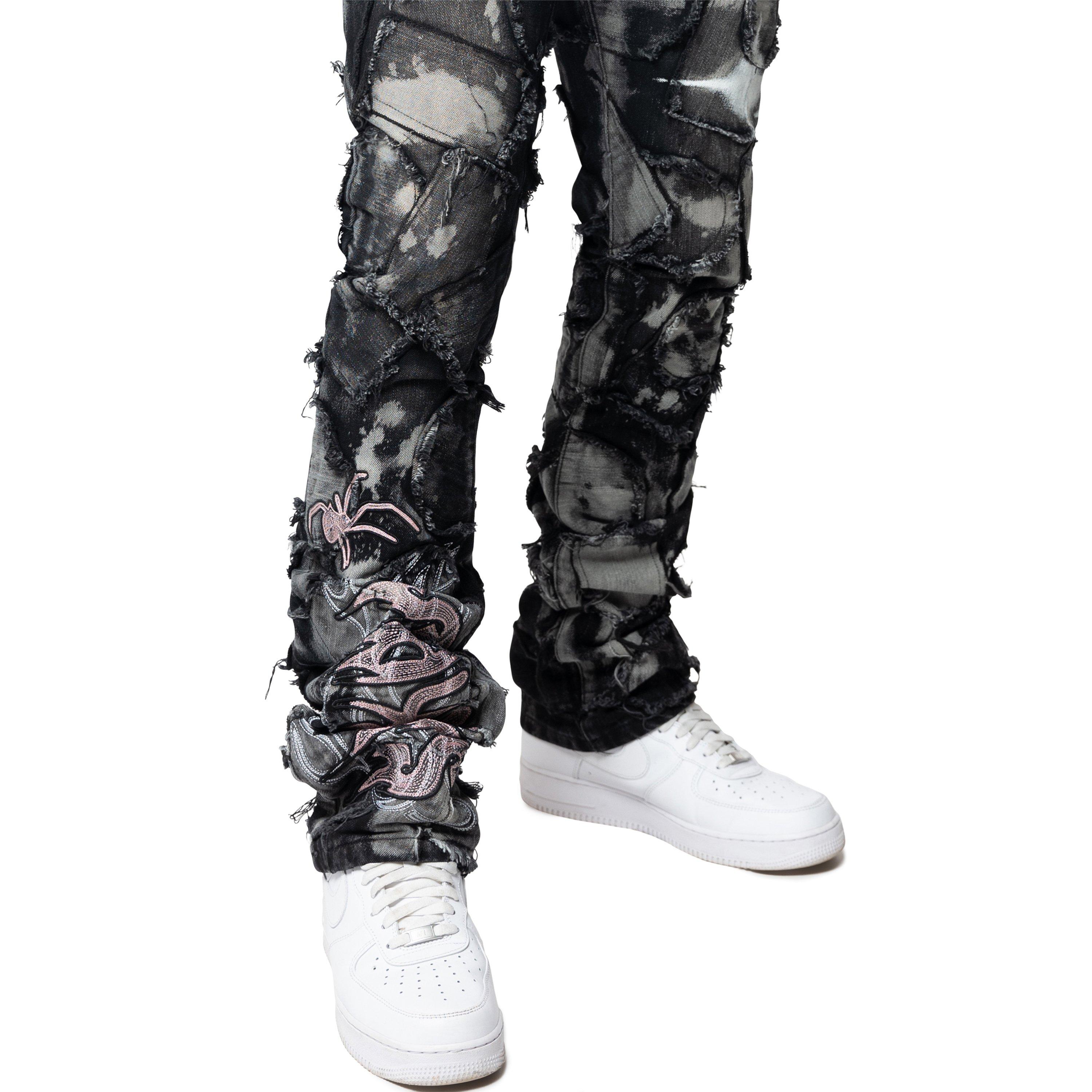 Grindhouse Patchwork Slim Fit Men's Nickle Black Denim Jeans