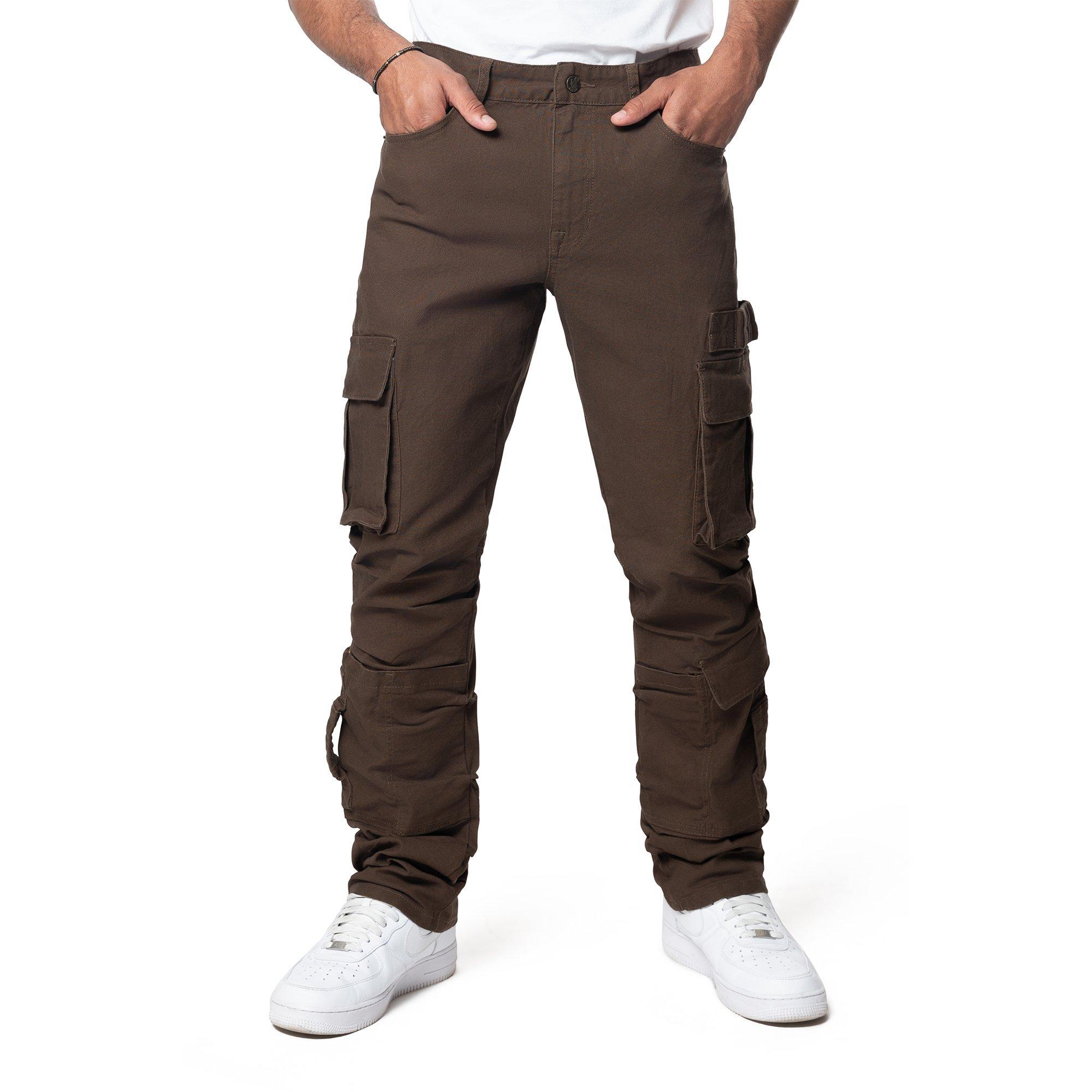 Grindhouse Men's Cargo Straight Fit Denim Jeans With Loops - Brown - BROWN Thumbnail View 1