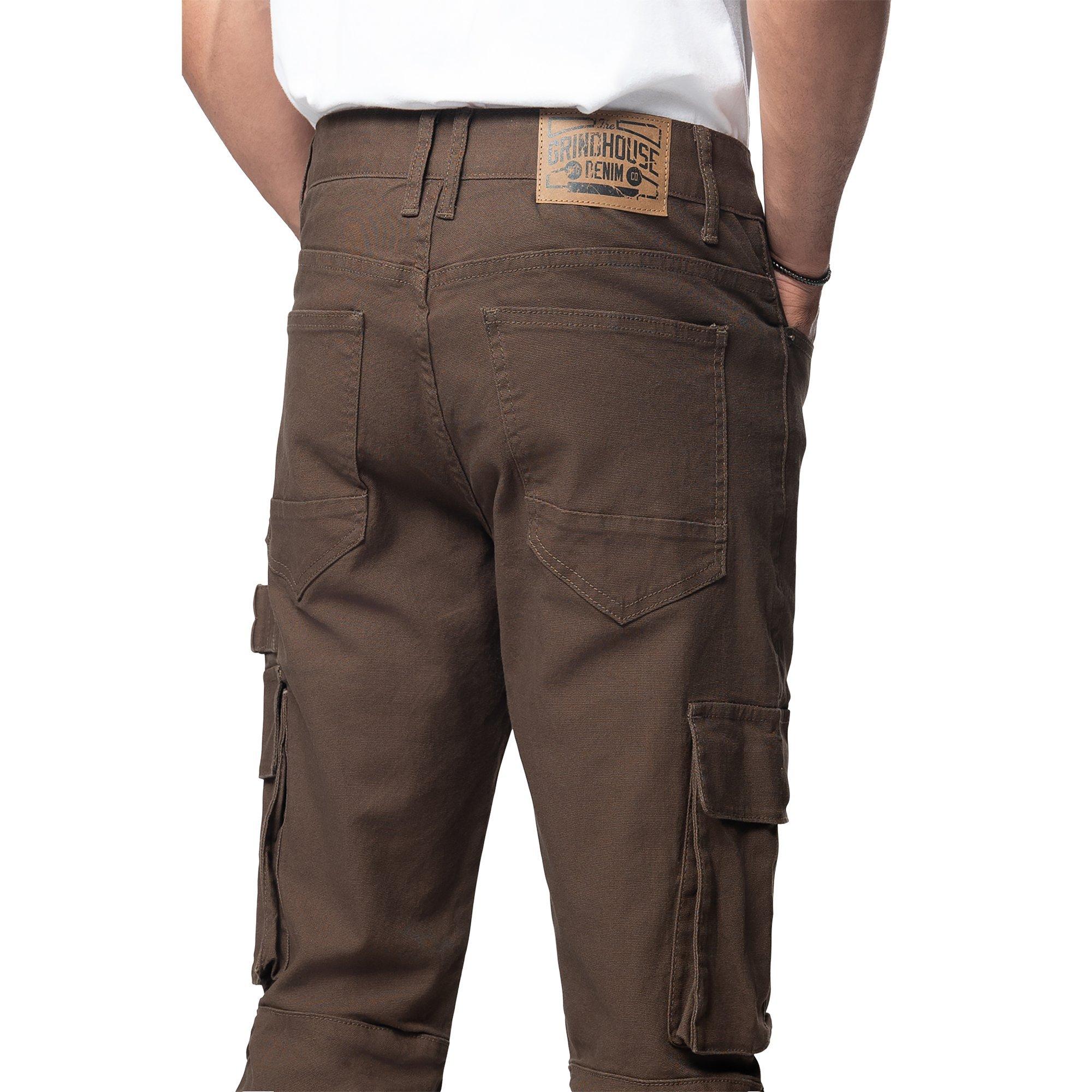 Grindhouse Men's Cargo Straight Fit Denim Jeans With Loops - Brown - BROWN Thumbnail View 2