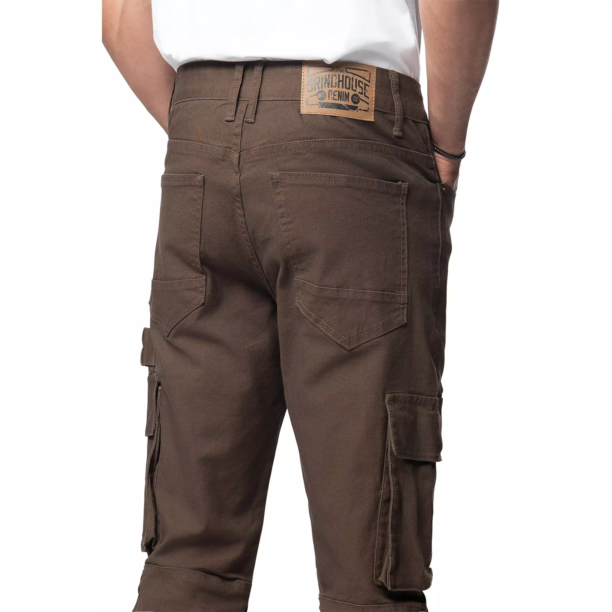 Grindhouse Men's Cargo Straight Fit Denim Jeans With Loops - Brown - BROWN