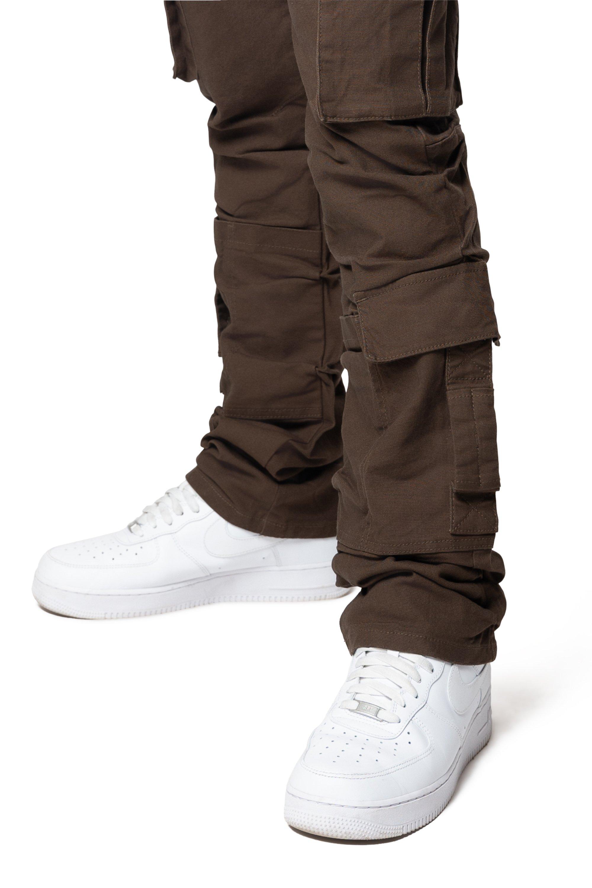 Grindhouse Men's Cargo Straight Fit Denim Jeans With Loops - Brown - BROWN Thumbnail View 3