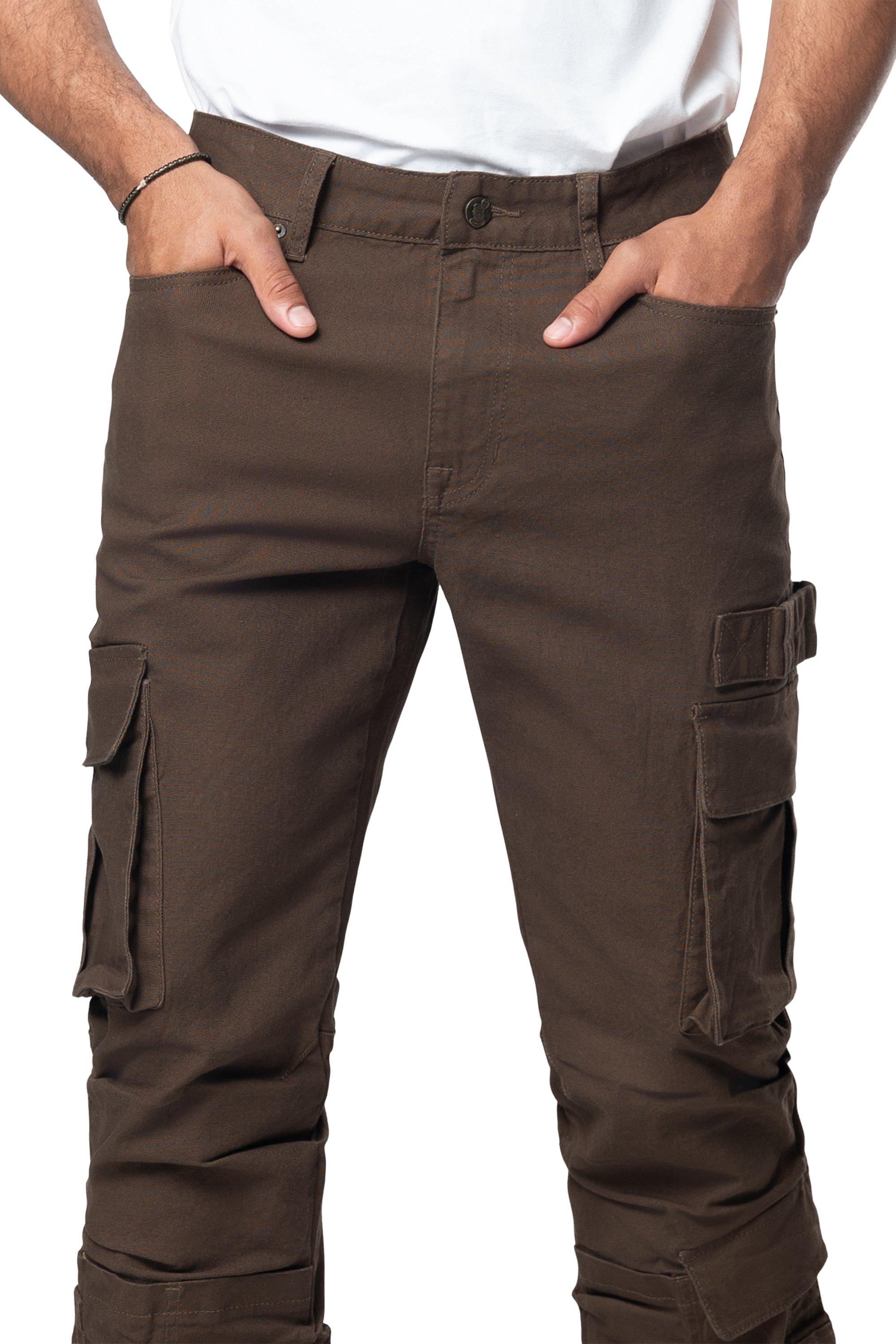 Grindhouse Men's Cargo Straight Fit Denim Jeans With Loops - Brown - BROWN Thumbnail View 5