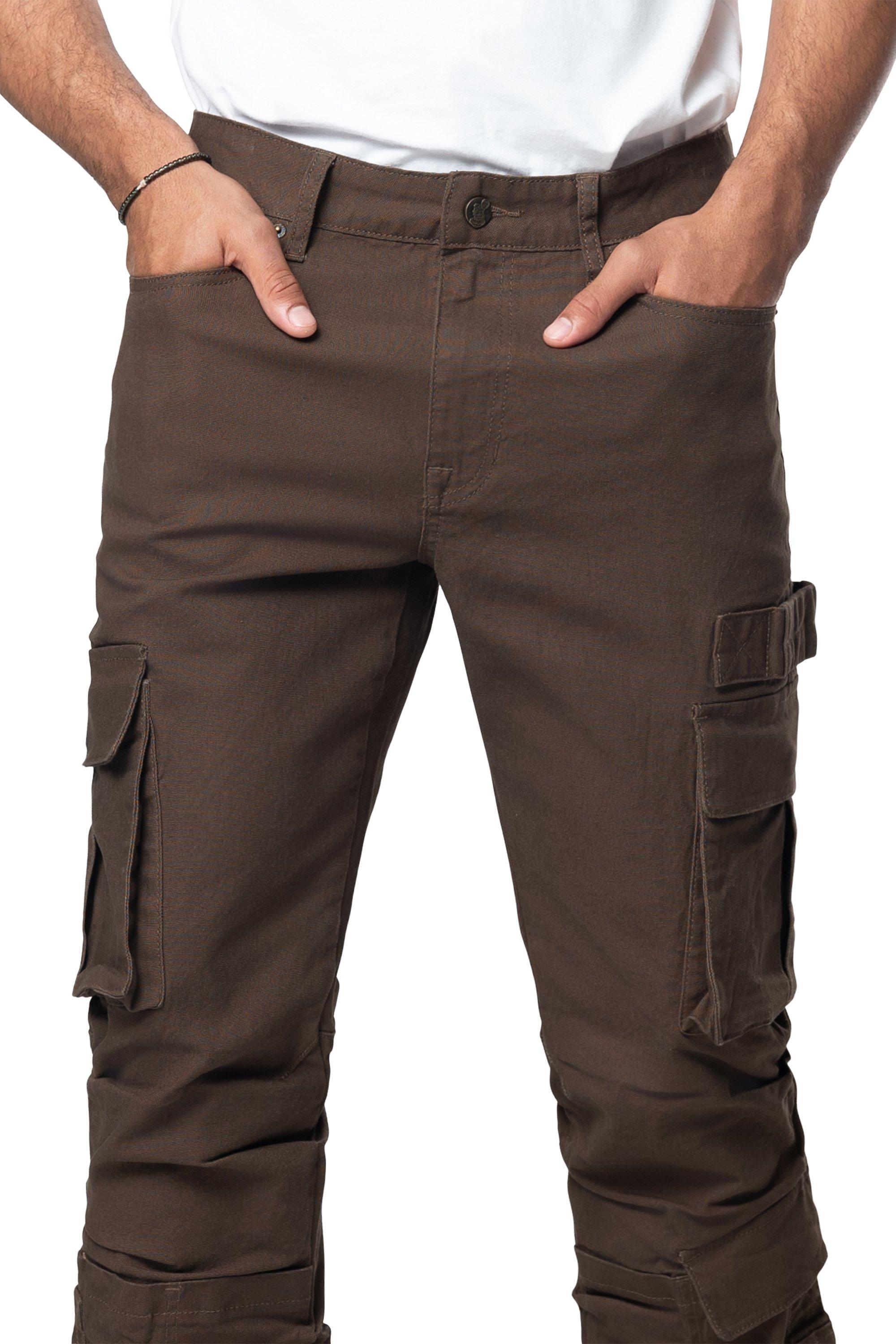 Grindhouse Cargo Straight Fit Men's Brown Denim Jeans With Loops