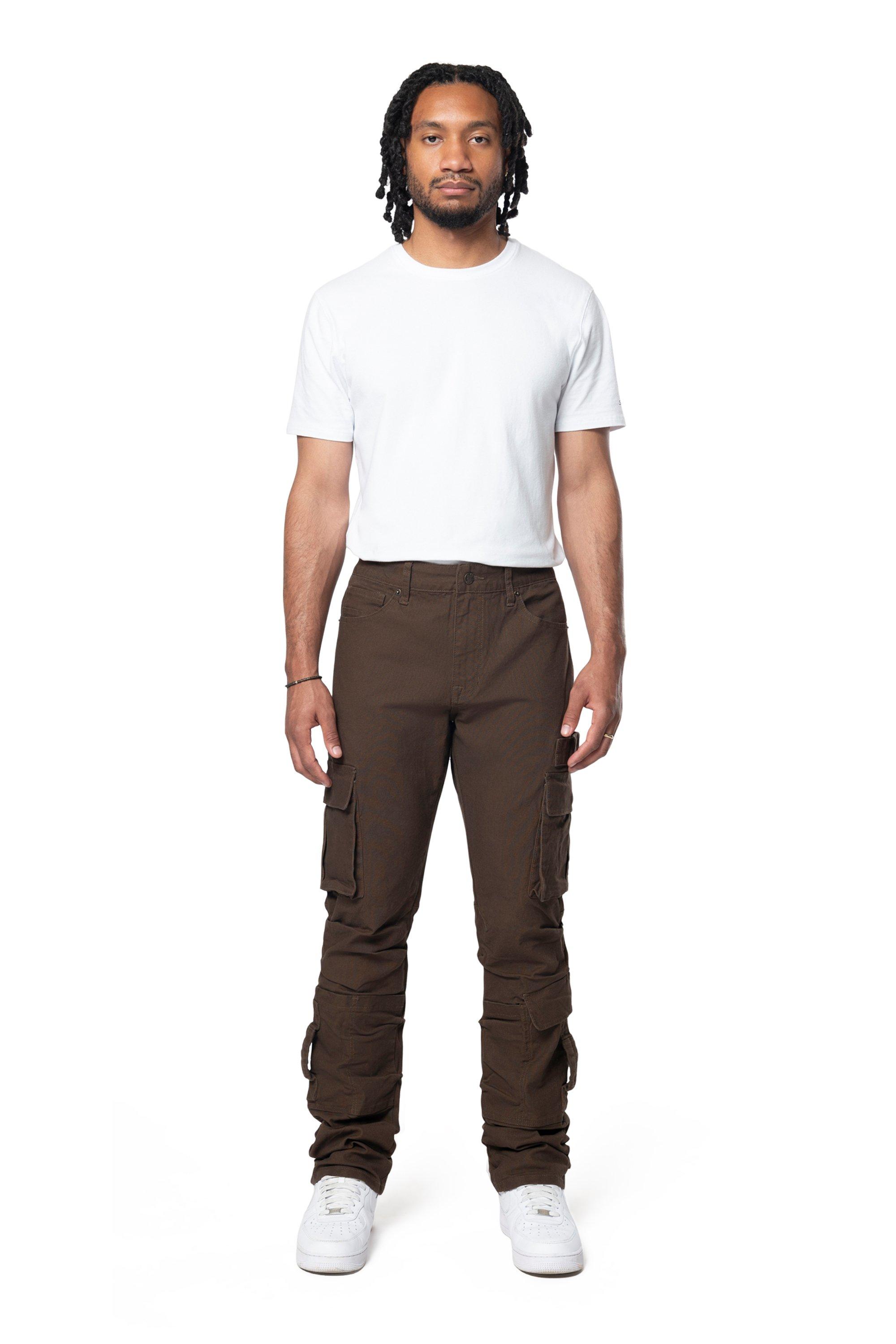 Grindhouse Men's Cargo Straight Fit Denim Jeans With Loops - Brown - BROWN Thumbnail View 6