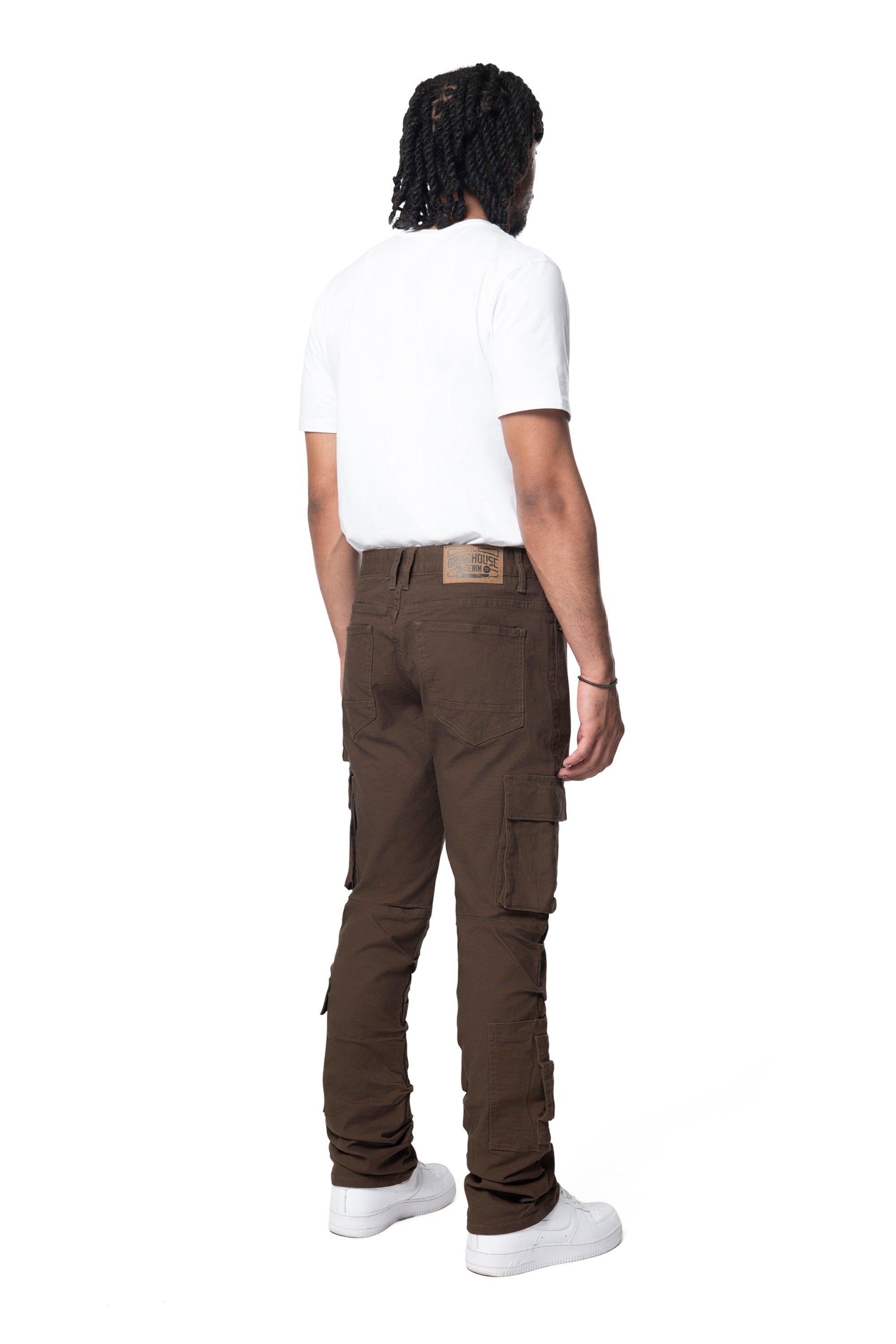 Grindhouse Men's Cargo Straight Fit Denim Jeans With Loops - Brown - BROWN Thumbnail View 7