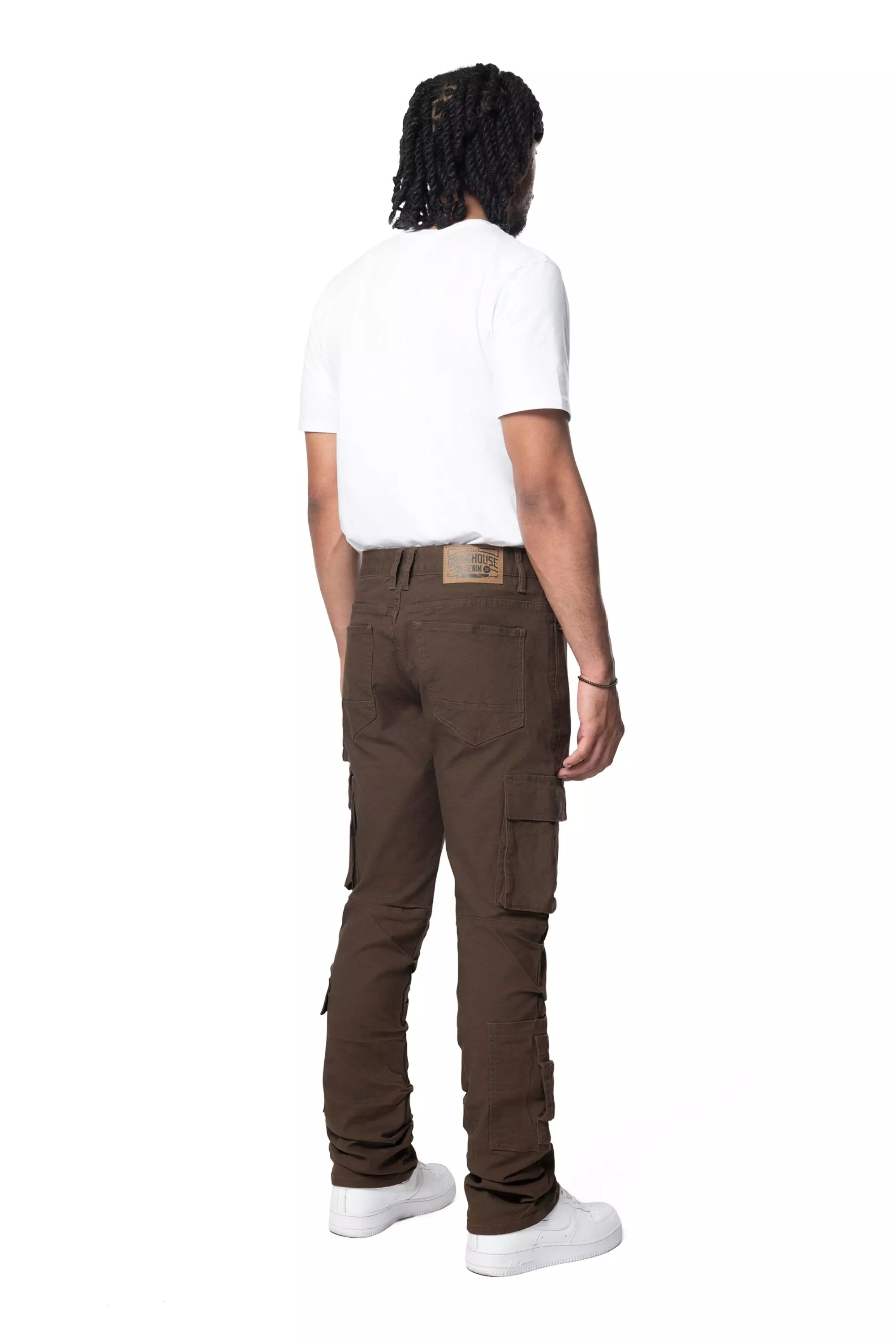 Grindhouse Men's Cargo Straight Fit Denim Jeans With Loops - Brown - BROWN