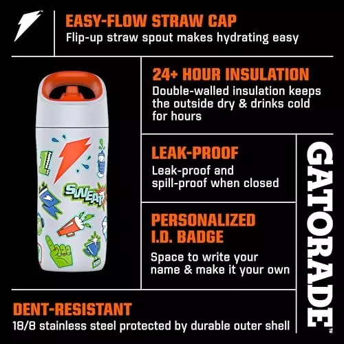 Gatorade 12oz Rookie Stainless Steel Water Bottle-Grey - GREY
