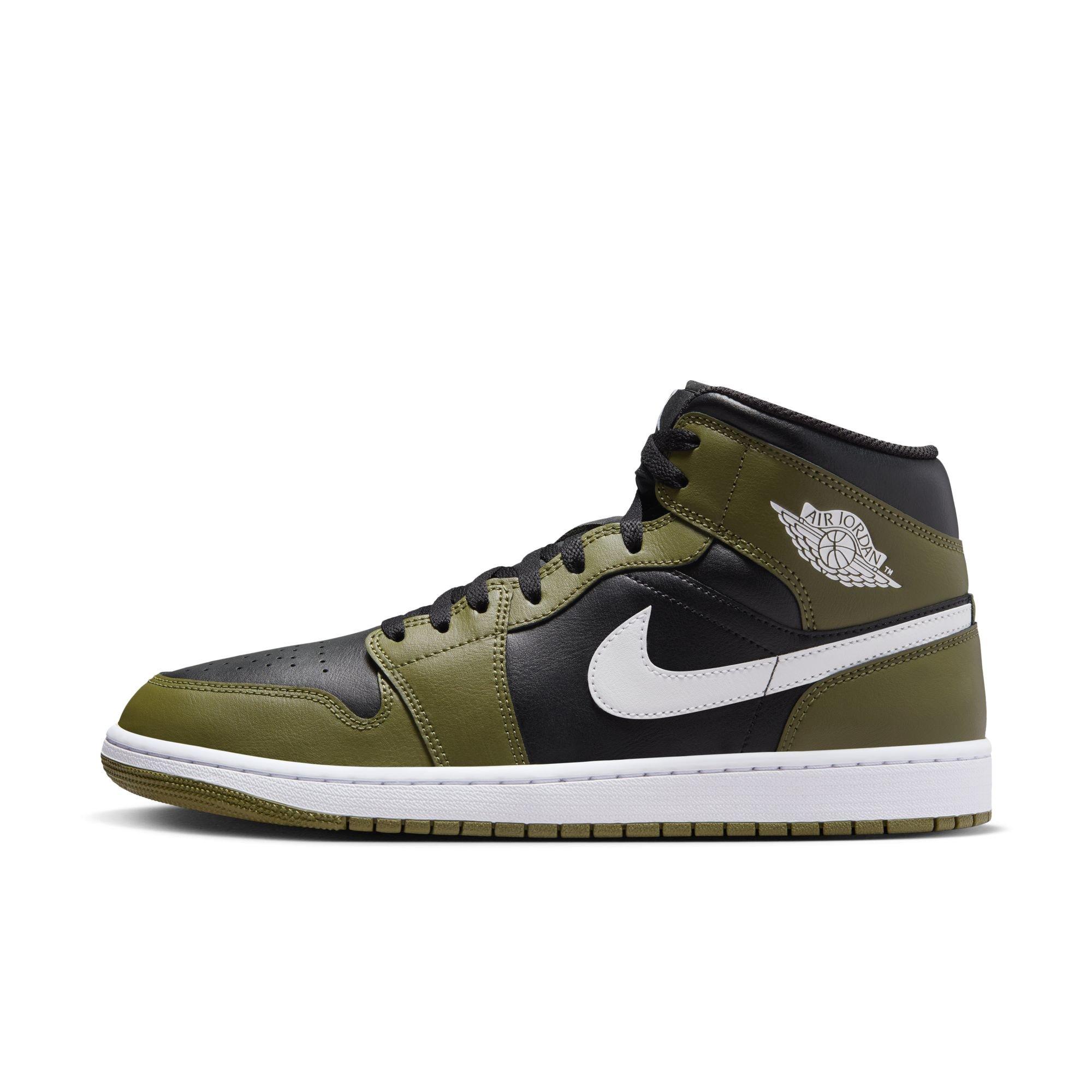 Jordan 1 Mid Men's "Black/White/Medium Olive/Sail" Shoe