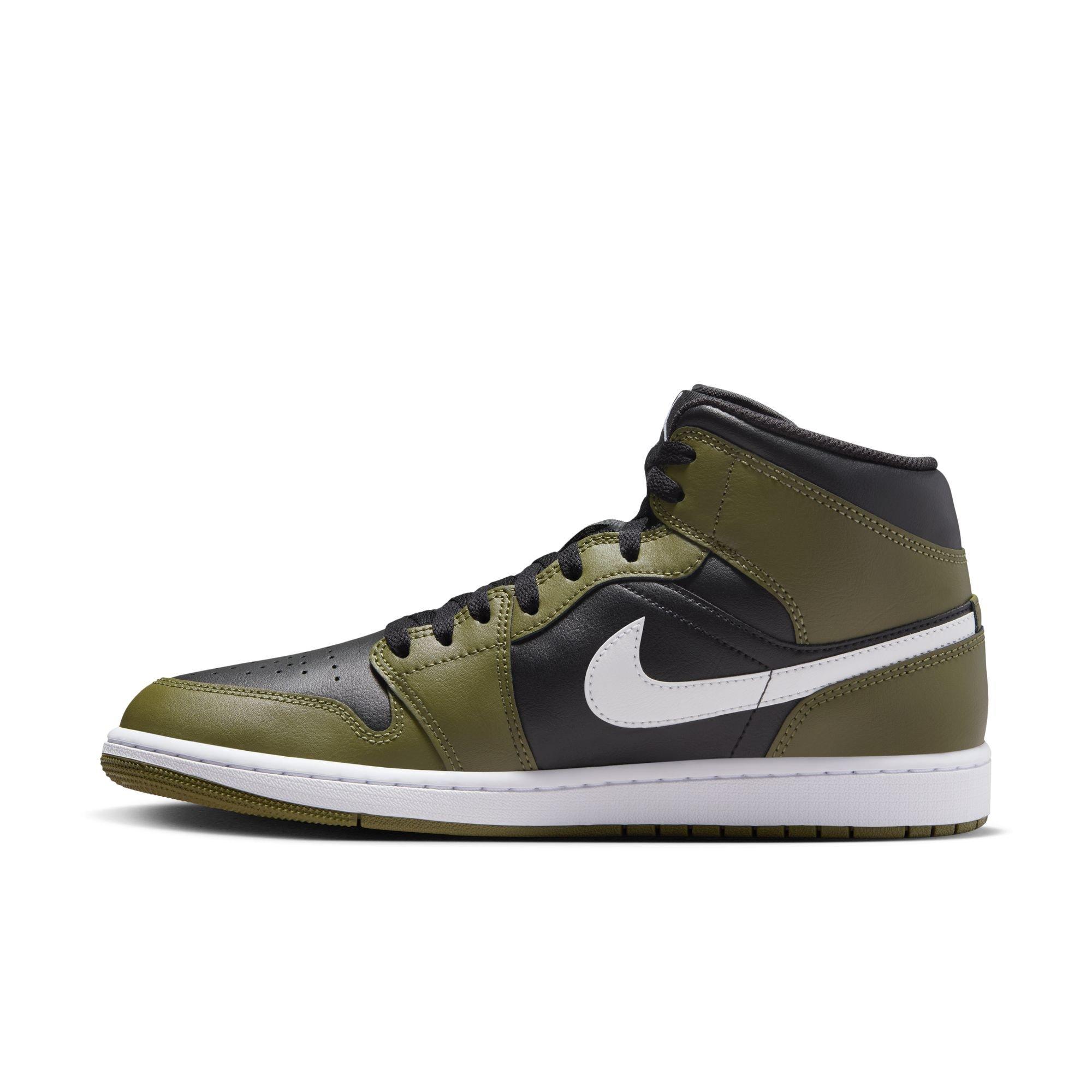 Jordan 1 Mid Men's "Black/White/Medium Olive/Sail" Shoe