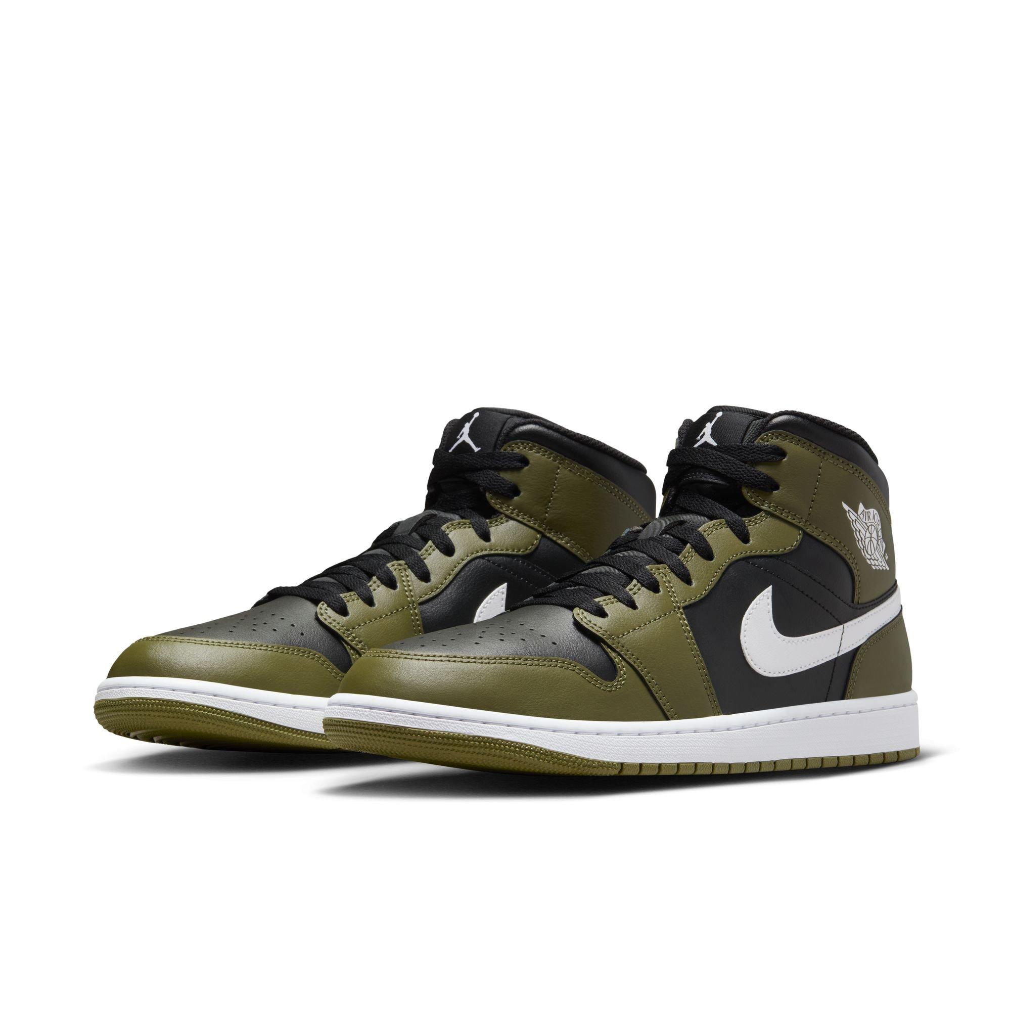 Jordan 1 Mid Men's "Black/White/Medium Olive/Sail" Shoe