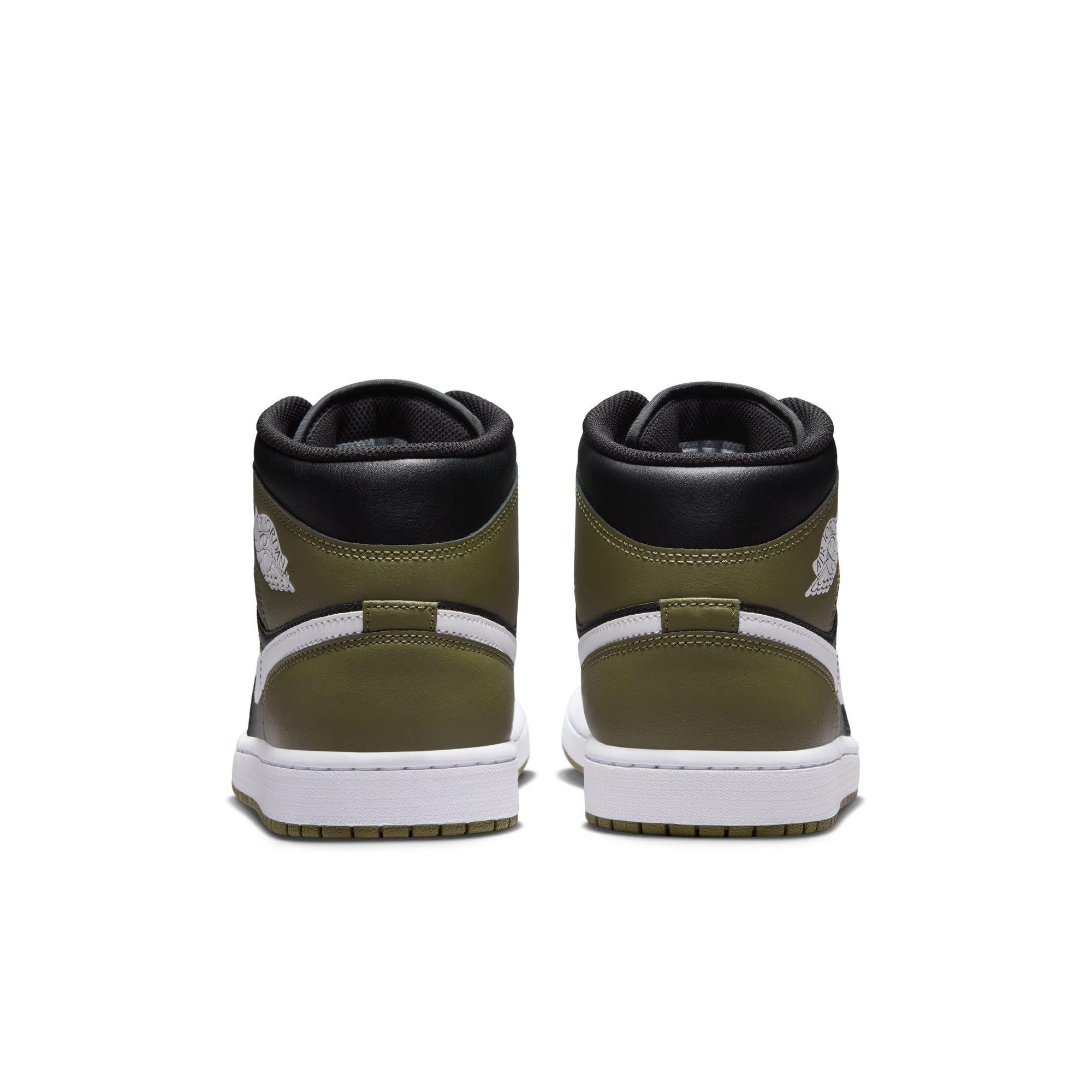 Jordan 1 Mid Men's "Black/White/Medium Olive/Sail" Shoe