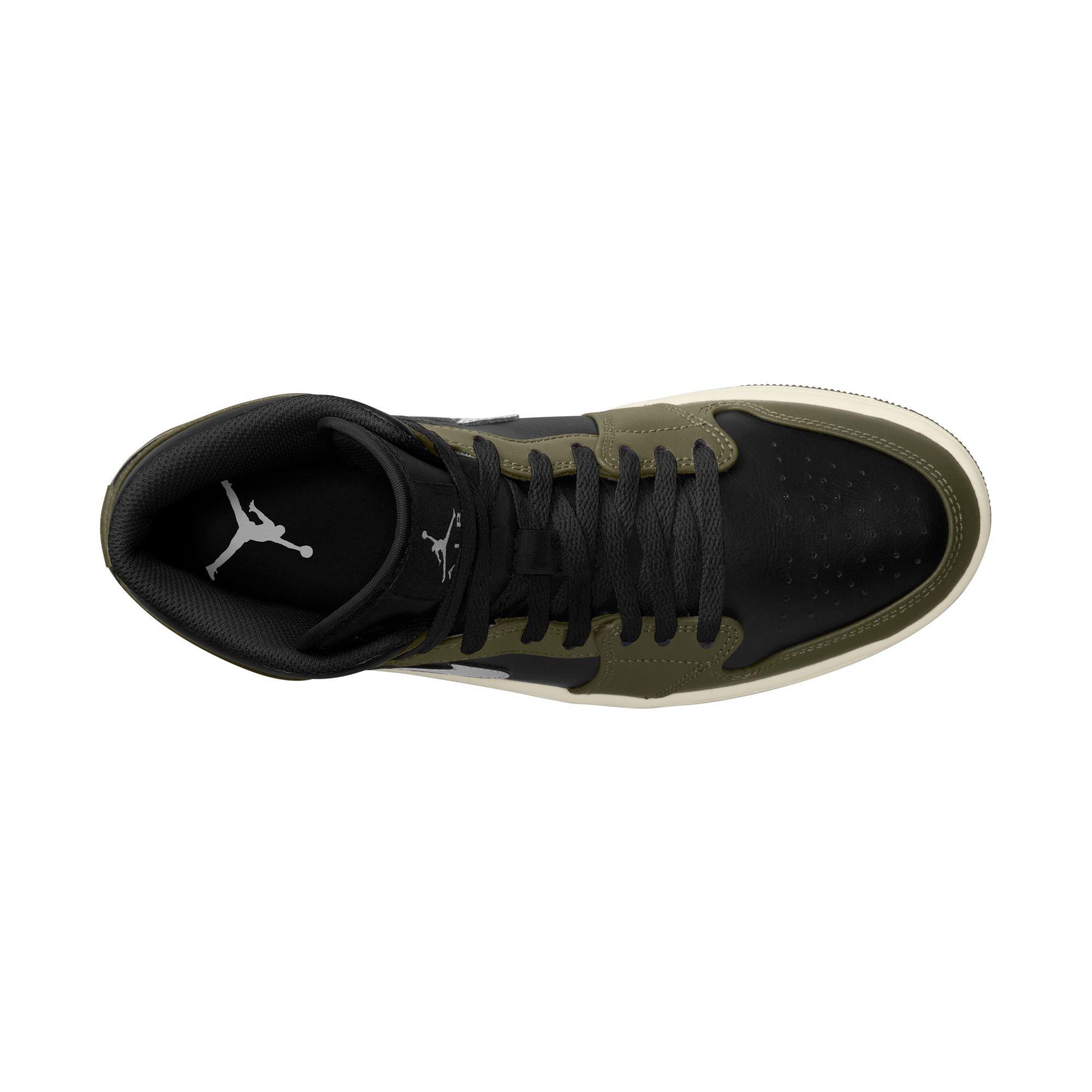 Jordan 1 Mid Men's "Black/White/Medium Olive/Sail" Shoe