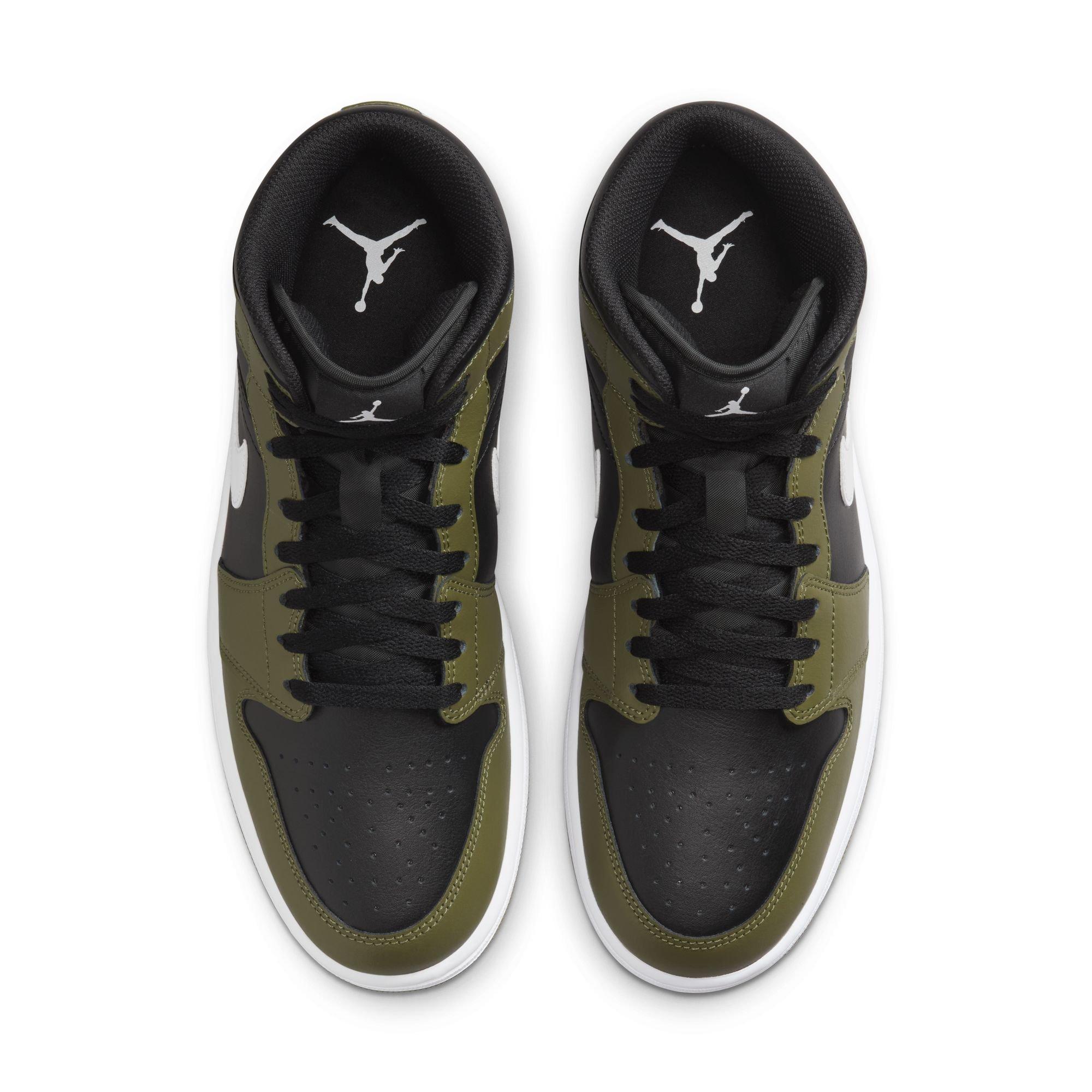 Jordan 1 Mid Men's "Black/White/Medium Olive/Sail" Shoe