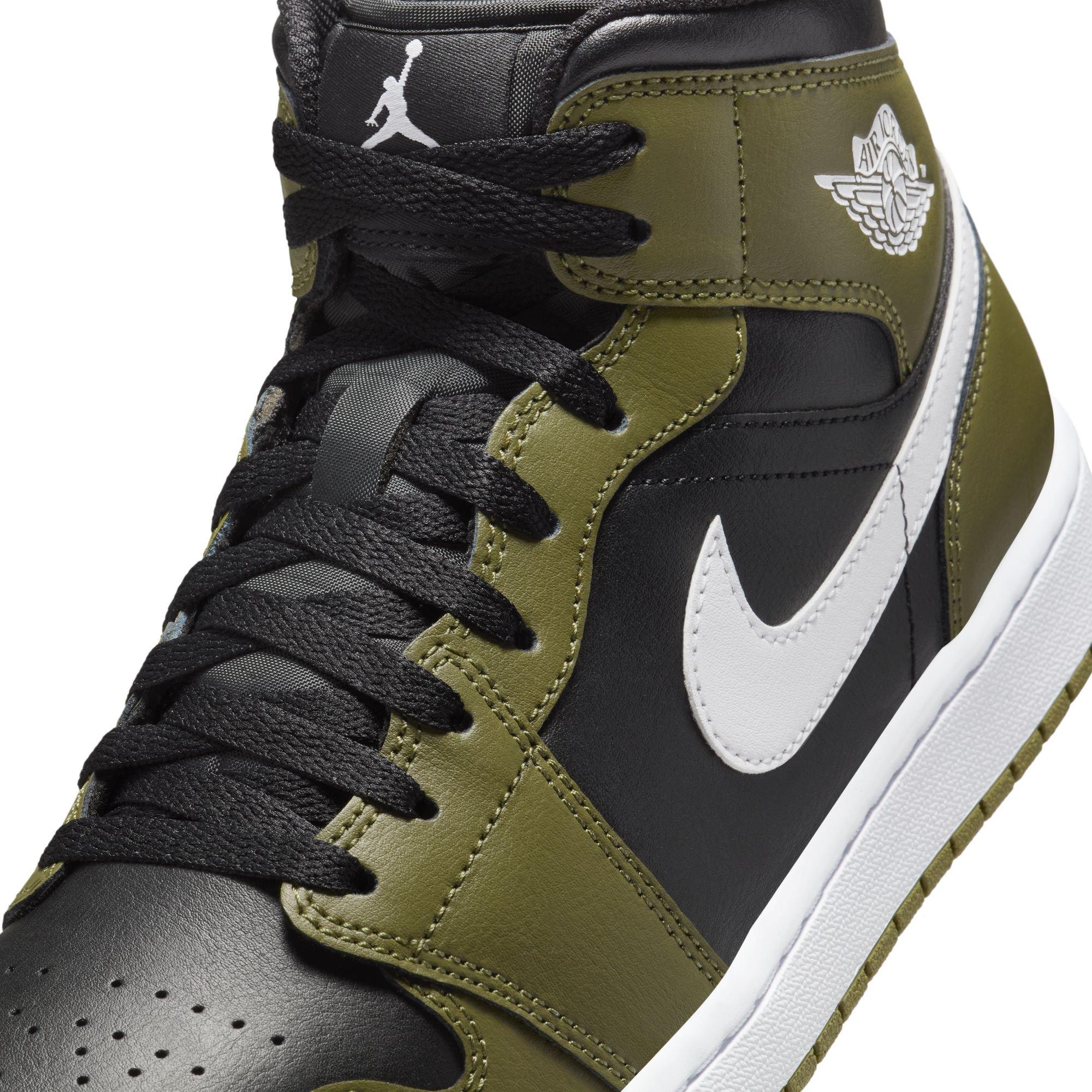 Jordan 1 Mid "Black/White/Medium Olive/Sail" Men's Shoe - BLACK/OLIVE Thumbnail View 10