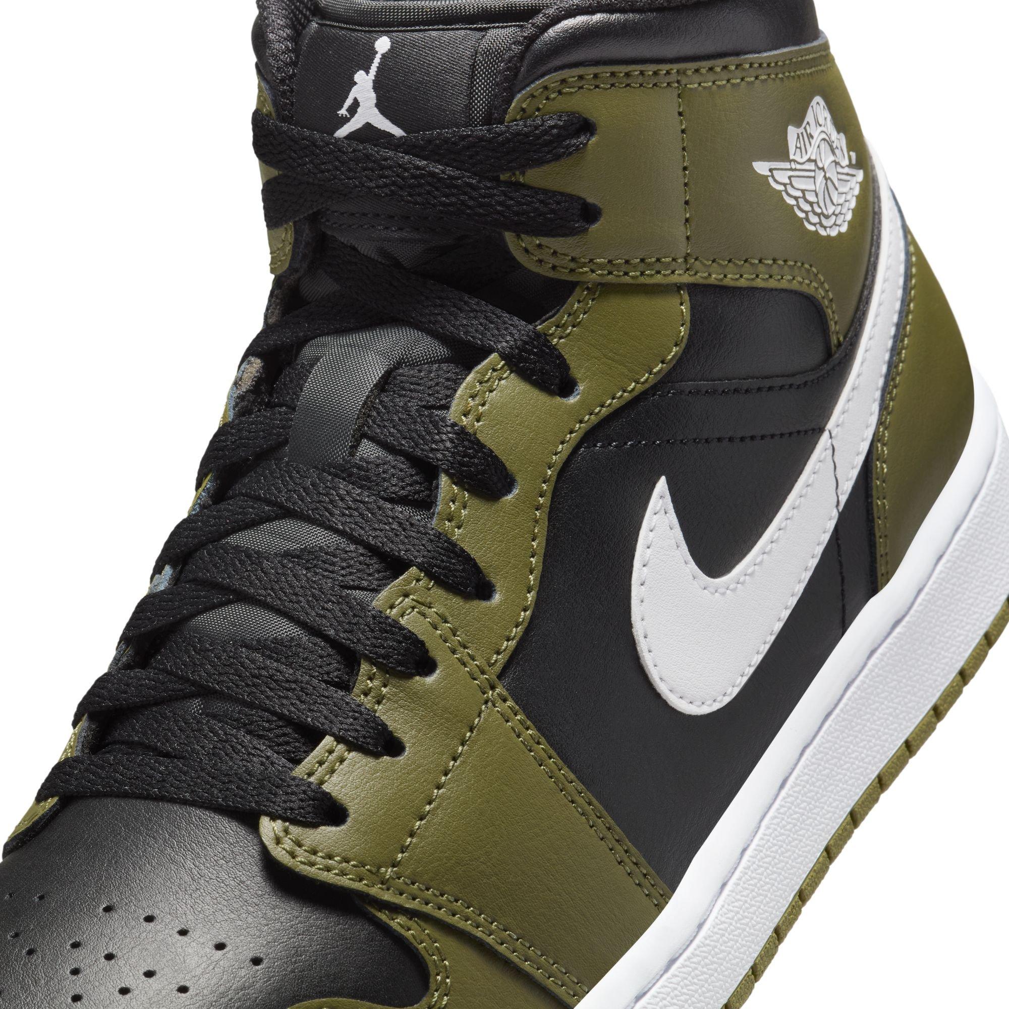 Jordan 1 Mid Men's "Black/White/Medium Olive/Sail" Shoe