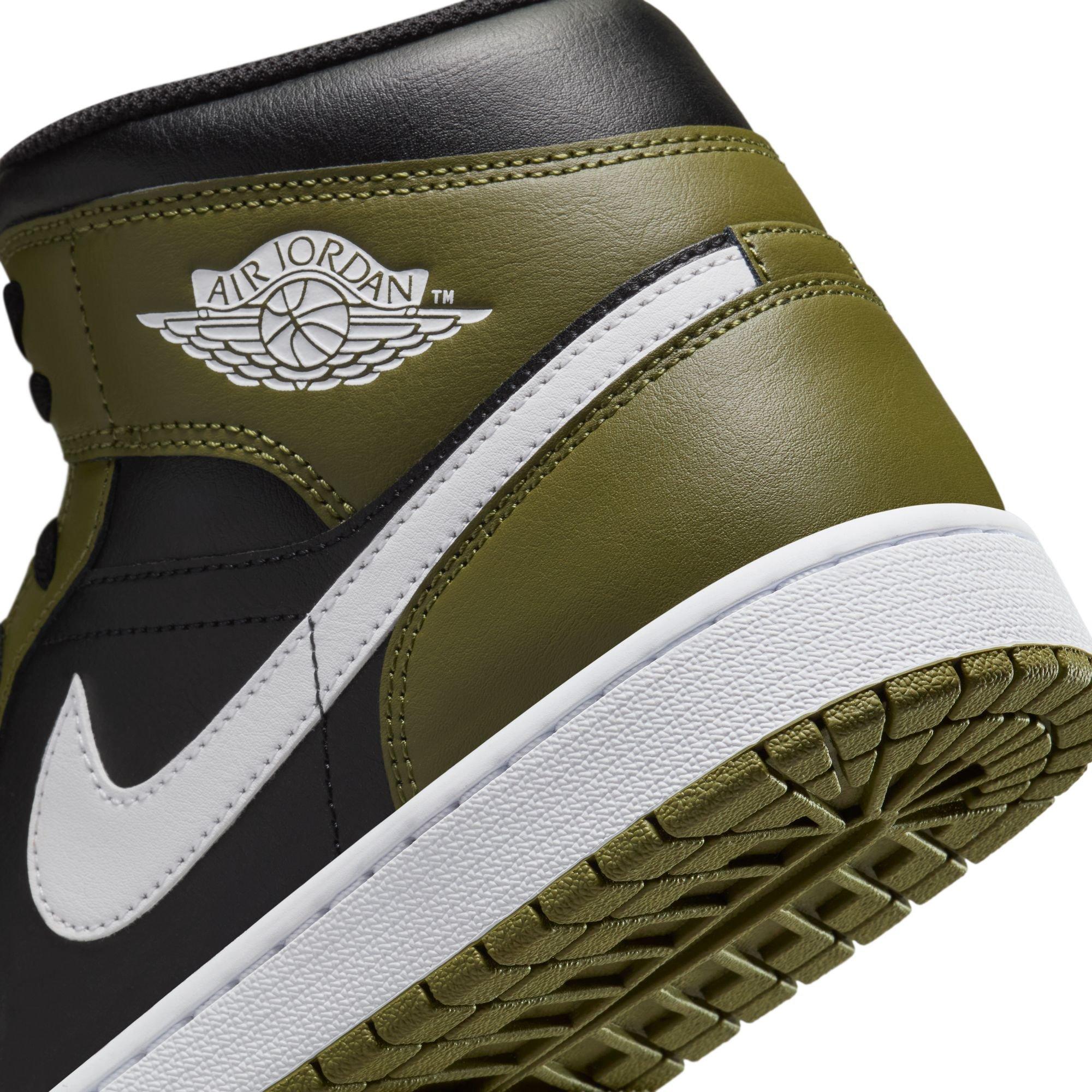 Jordan 1 Mid Men's "Black/White/Medium Olive/Sail" Shoe