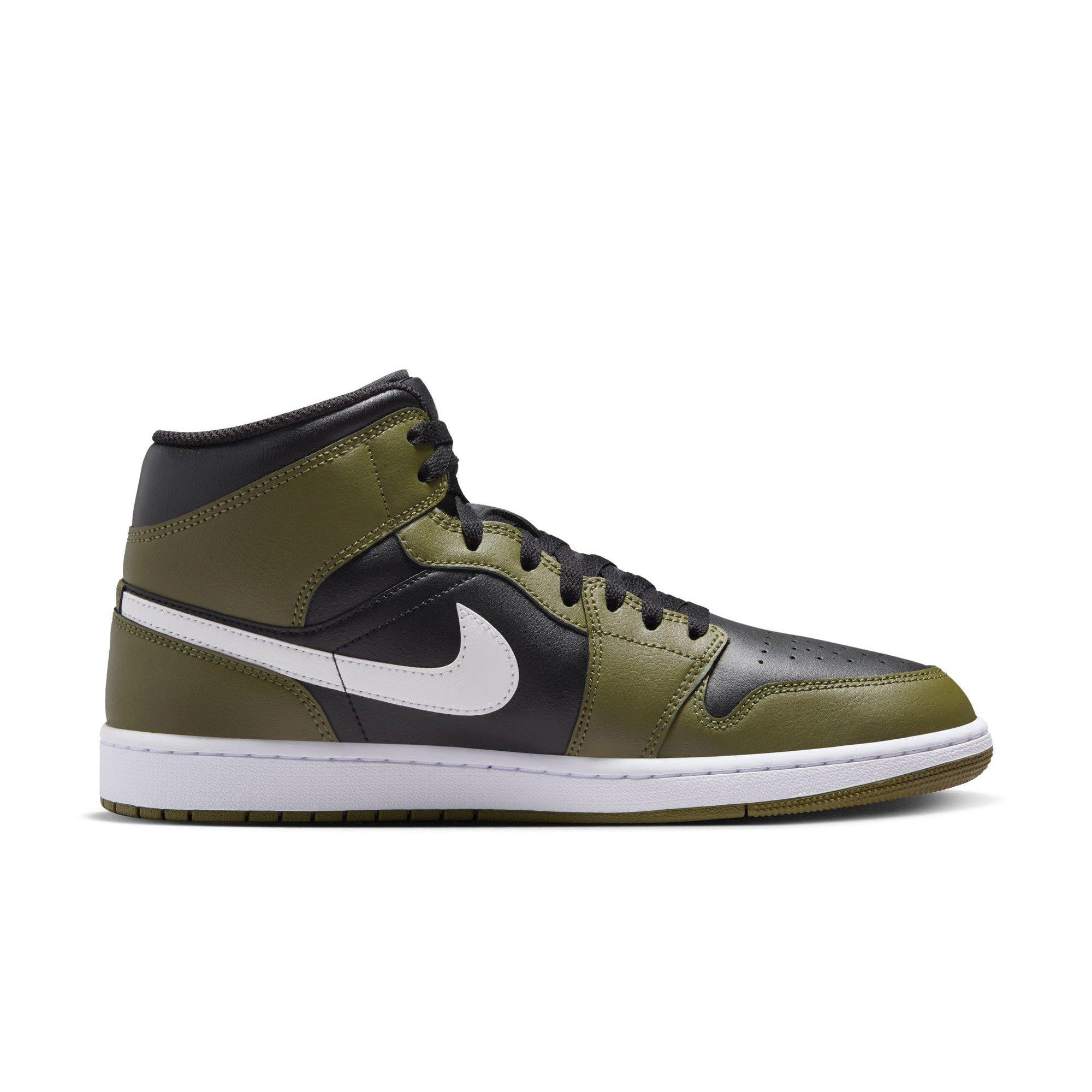 Jordan 1 Mid Men's "Black/White/Medium Olive/Sail" Shoe