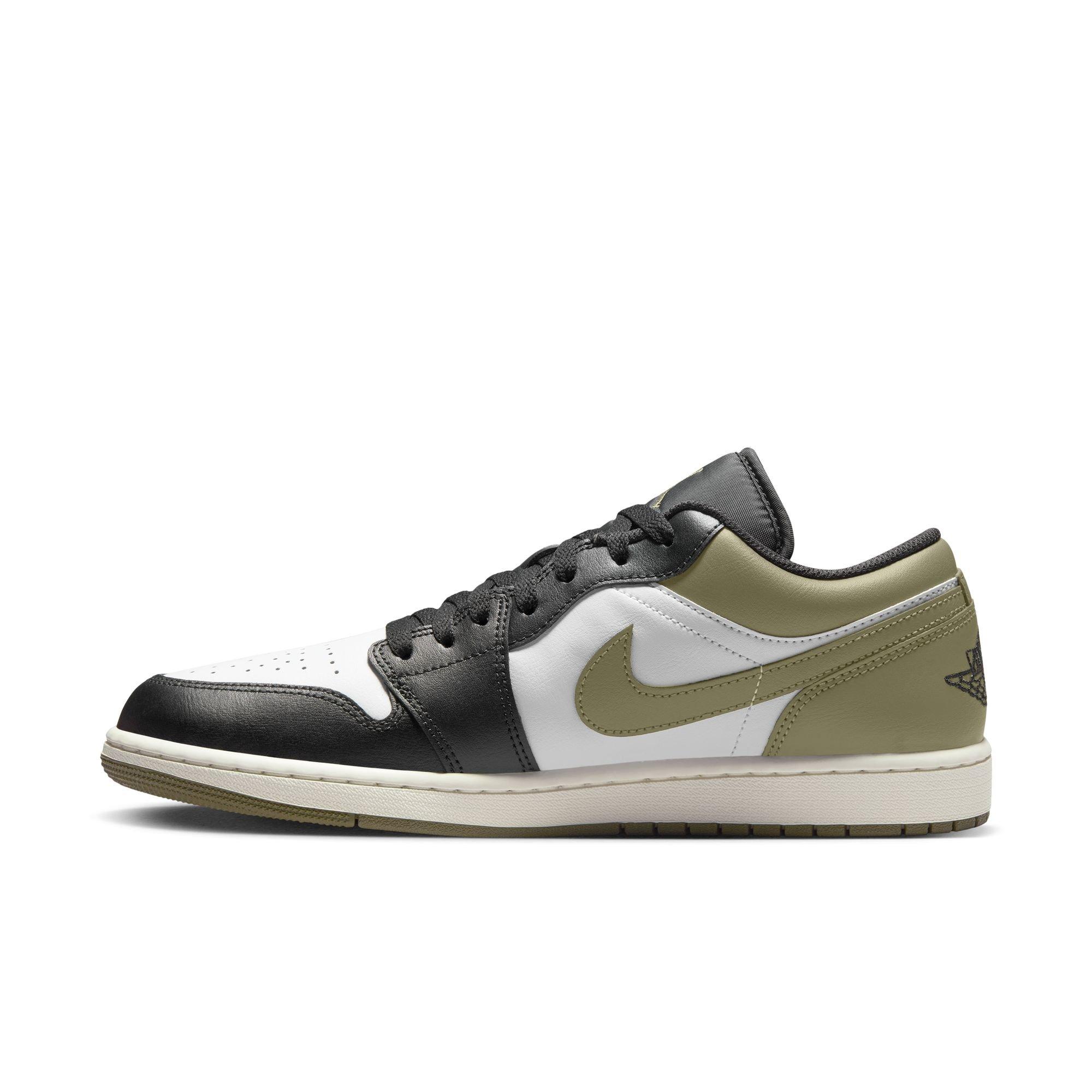 Jordan 1 Low "Black/White/Medium Olive" Men's Shoe - BLACK/WHITE/GREEN Thumbnail View 4