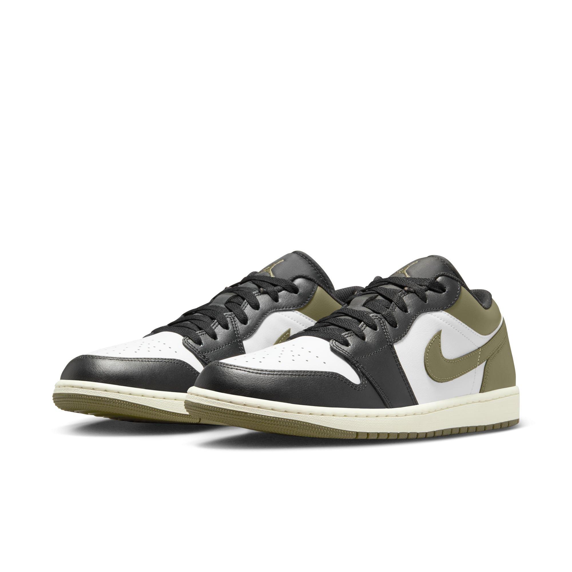 Jordan 1 Low "Black/White/Medium Olive" Men's Shoe - BLACK/WHITE/GREEN Thumbnail View 5
