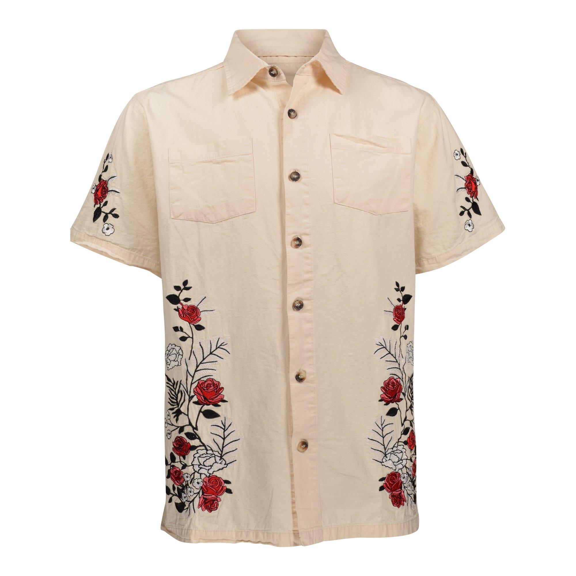 Reason Men's Roses Woven Shirt - CREAM Thumbnail View 1
