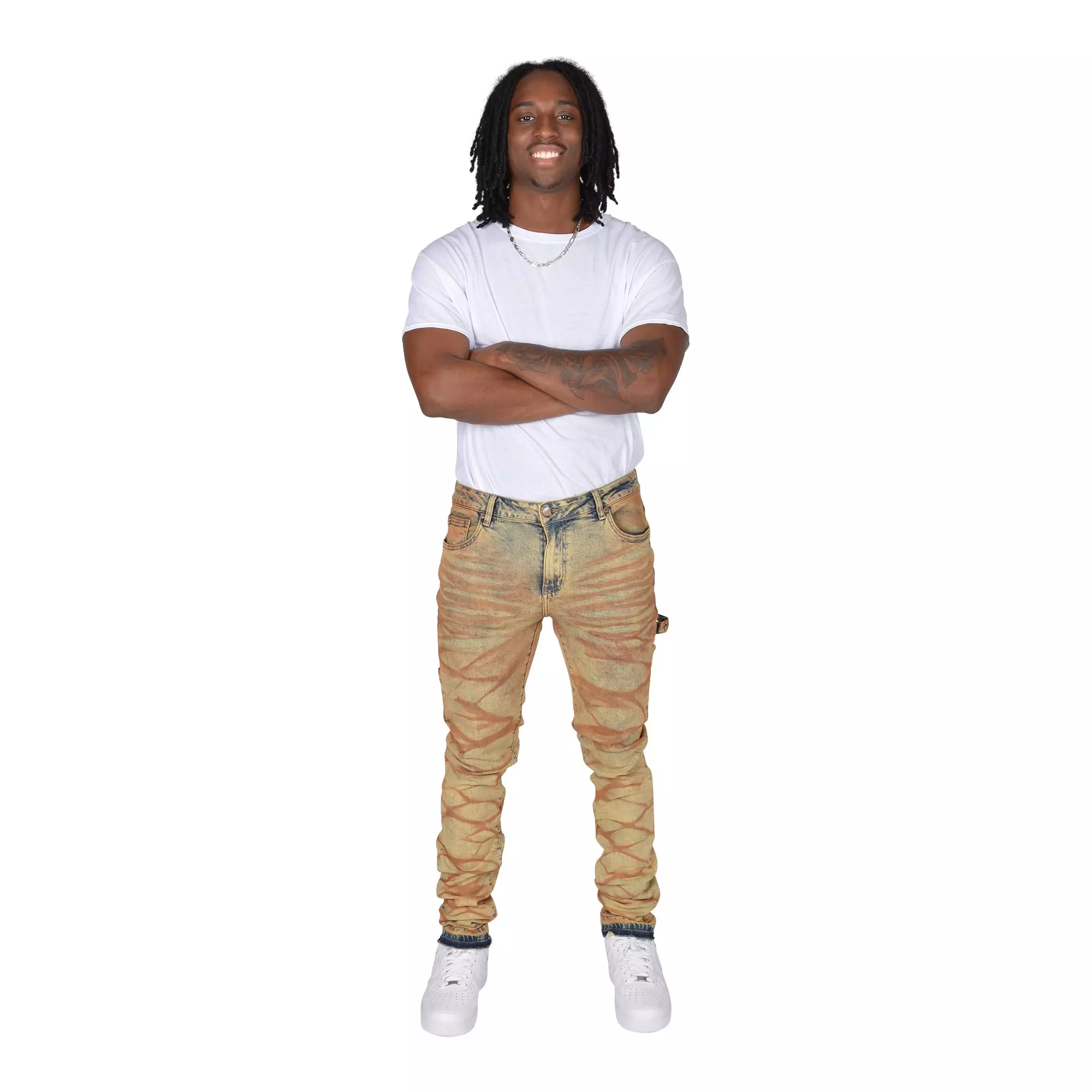 Grindhouse Men's Acid Washed Slim Fit Denim Jeans - ORANGE