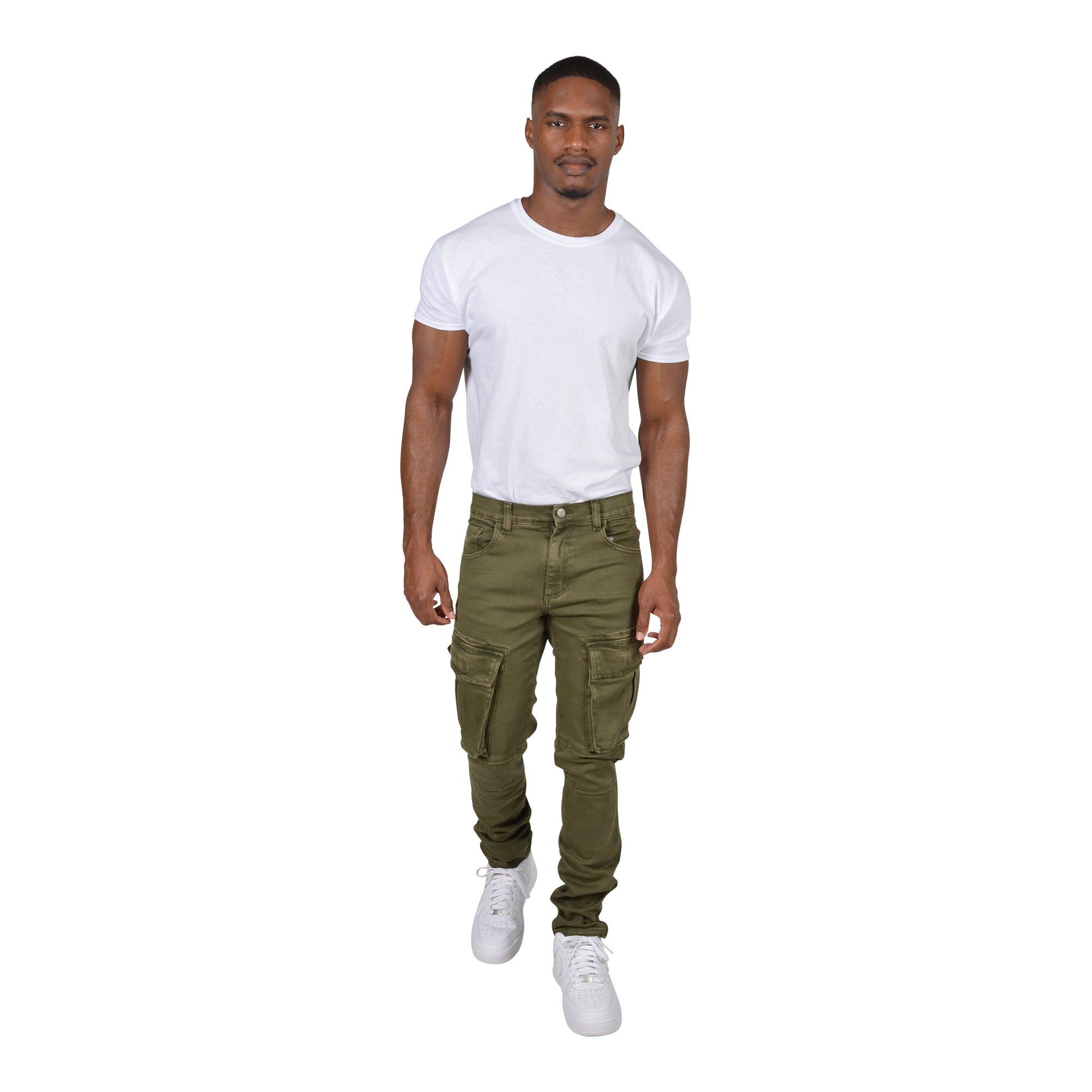 Grindhouse Men's Side Cargo Pocket Denim Jeans - Olive - OLIVE