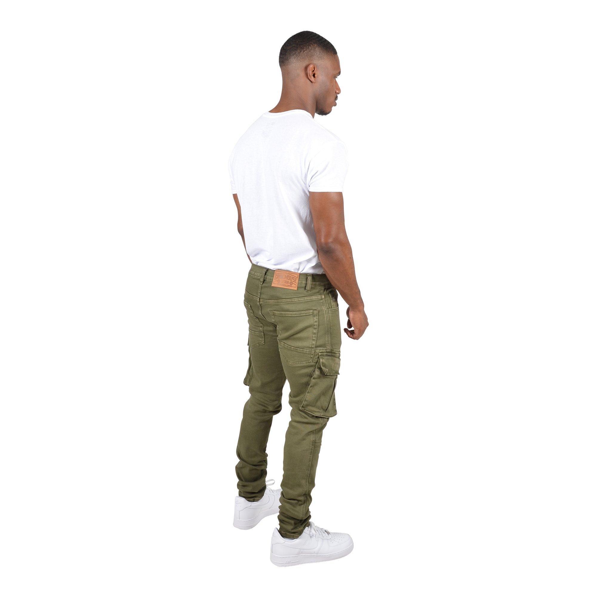 Grindhouse Men's Side Cargo Pocket Denim Jeans - Olive - OLIVE Thumbnail View 2