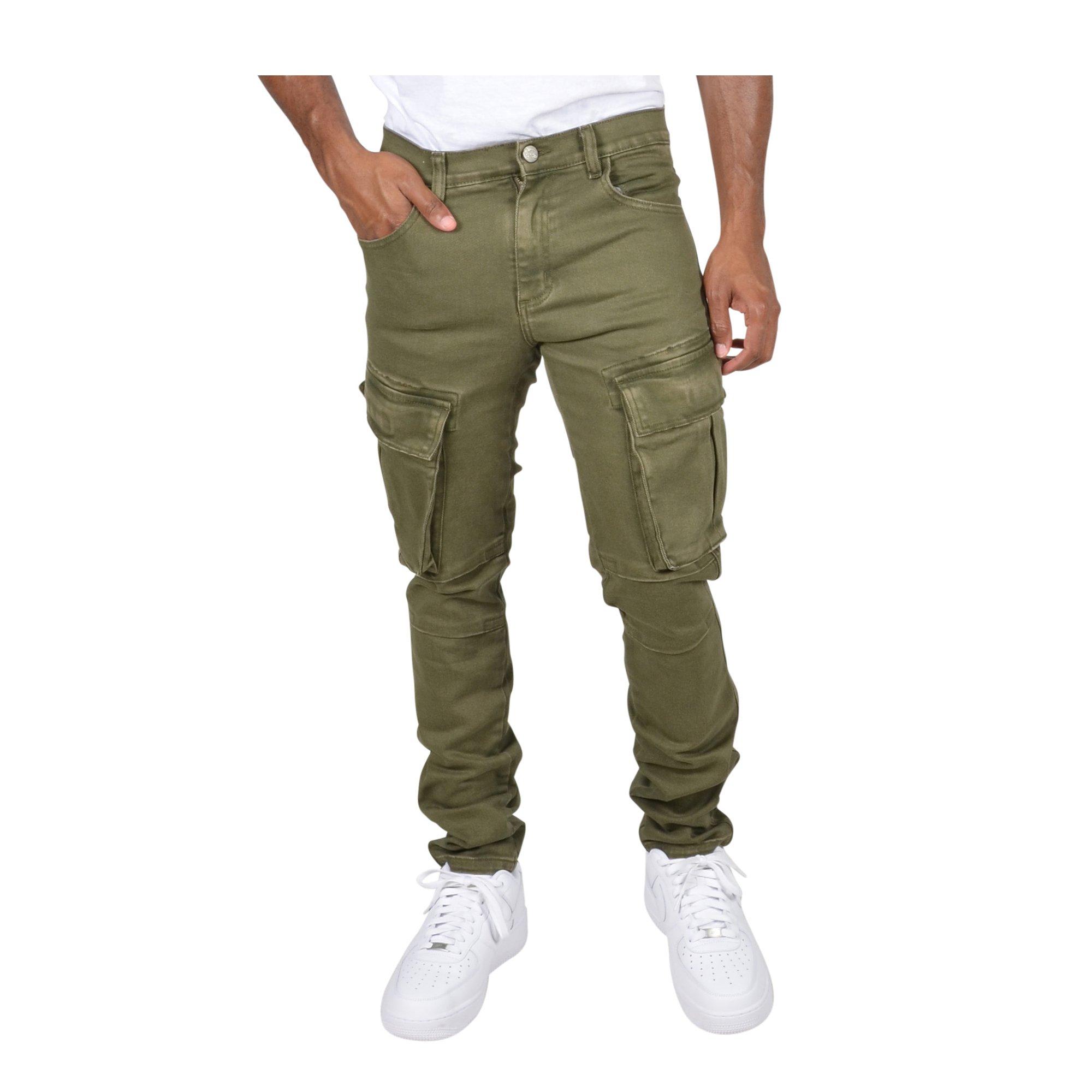 Grindhouse Men's Side Cargo Pocket Denim Jeans - Olive - OLIVE Thumbnail View 4