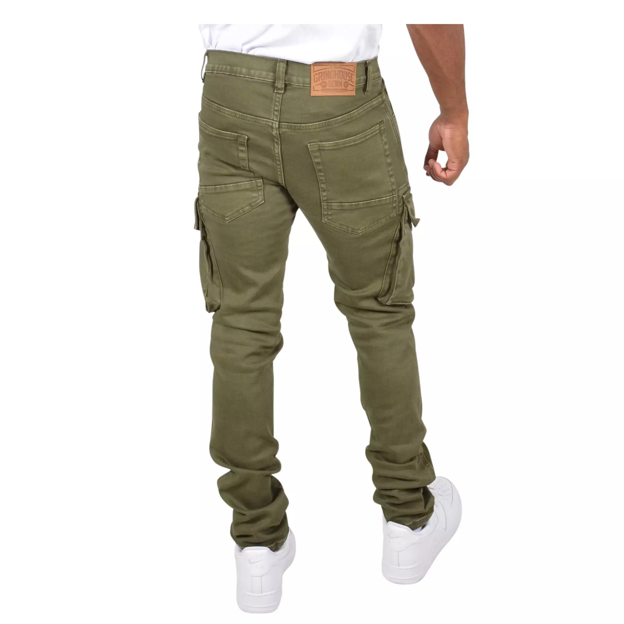 Grindhouse Men's Side Cargo Pocket Denim Jeans - Olive - OLIVE