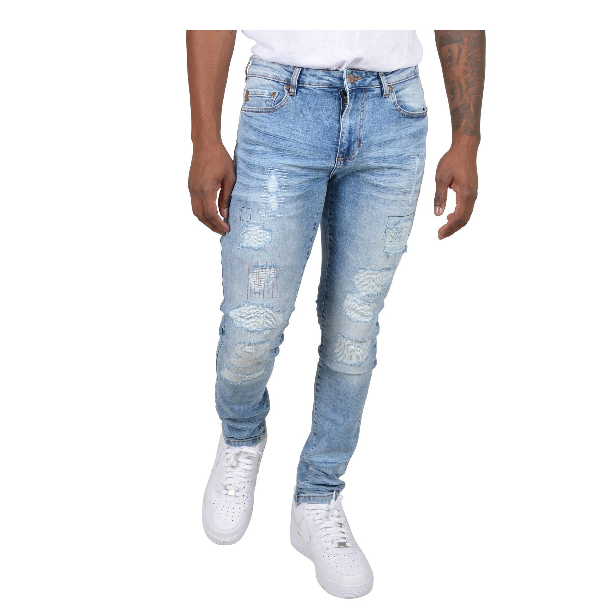 Grindhouse Vintage Rip N Repair Light Blue Denim Men's Jeans