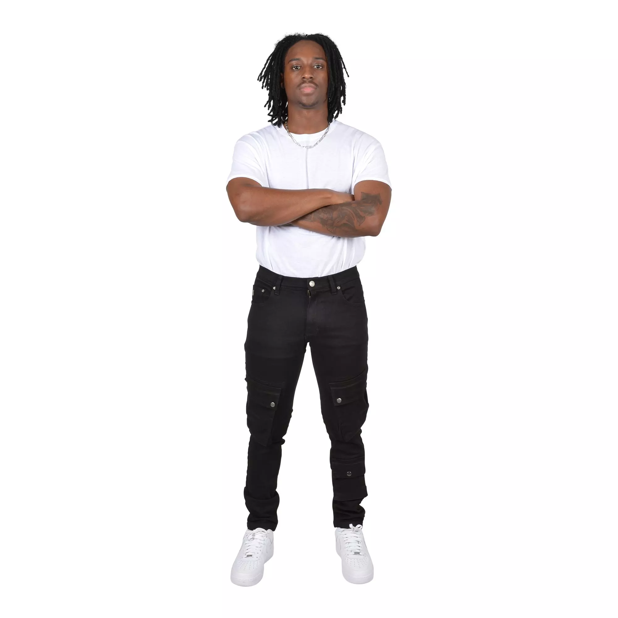 Grindhouse Men's Side Cargo Multi Pocket Denim Jeans - Black - BLACK