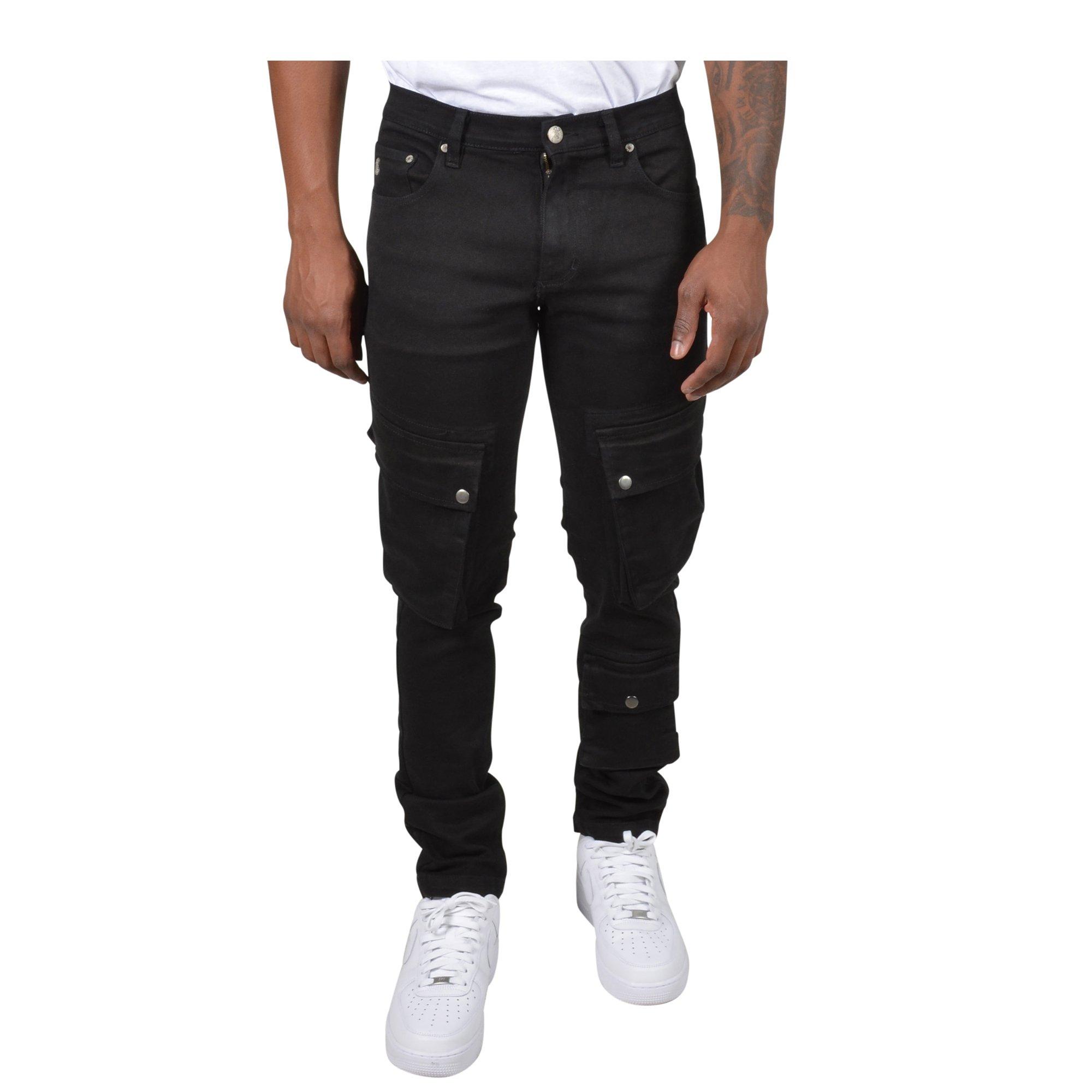 Grindhouse Side Cargo Multi Pocket Black Denim Men's Jeans