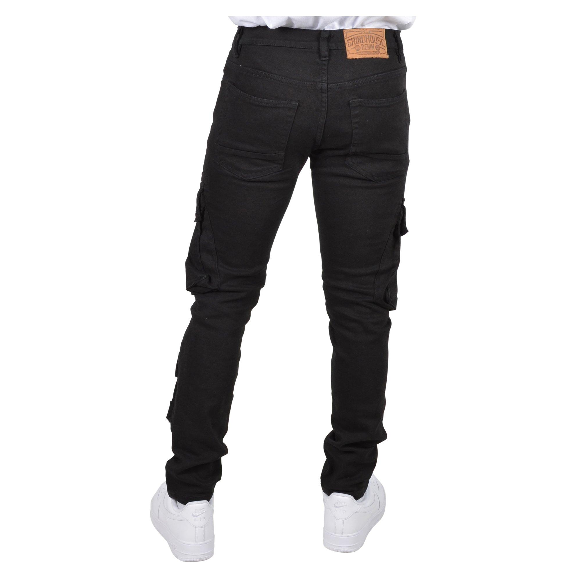 Grindhouse Side Cargo Multi Pocket Black Denim Men's Jeans