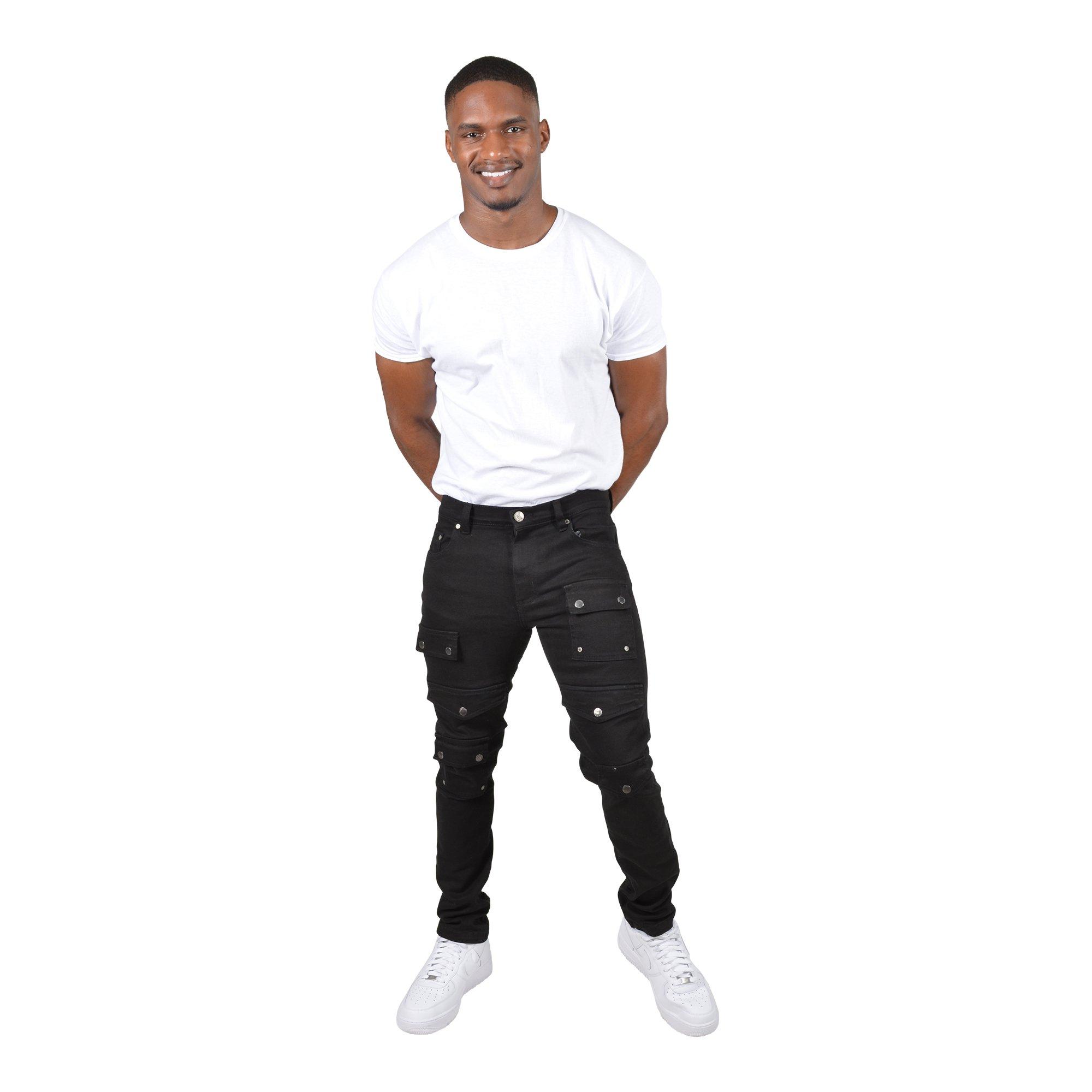 Grindhouse Men's Front Multi Cargo Pocket Denim Jeans - Black - BLACK Thumbnail View 1