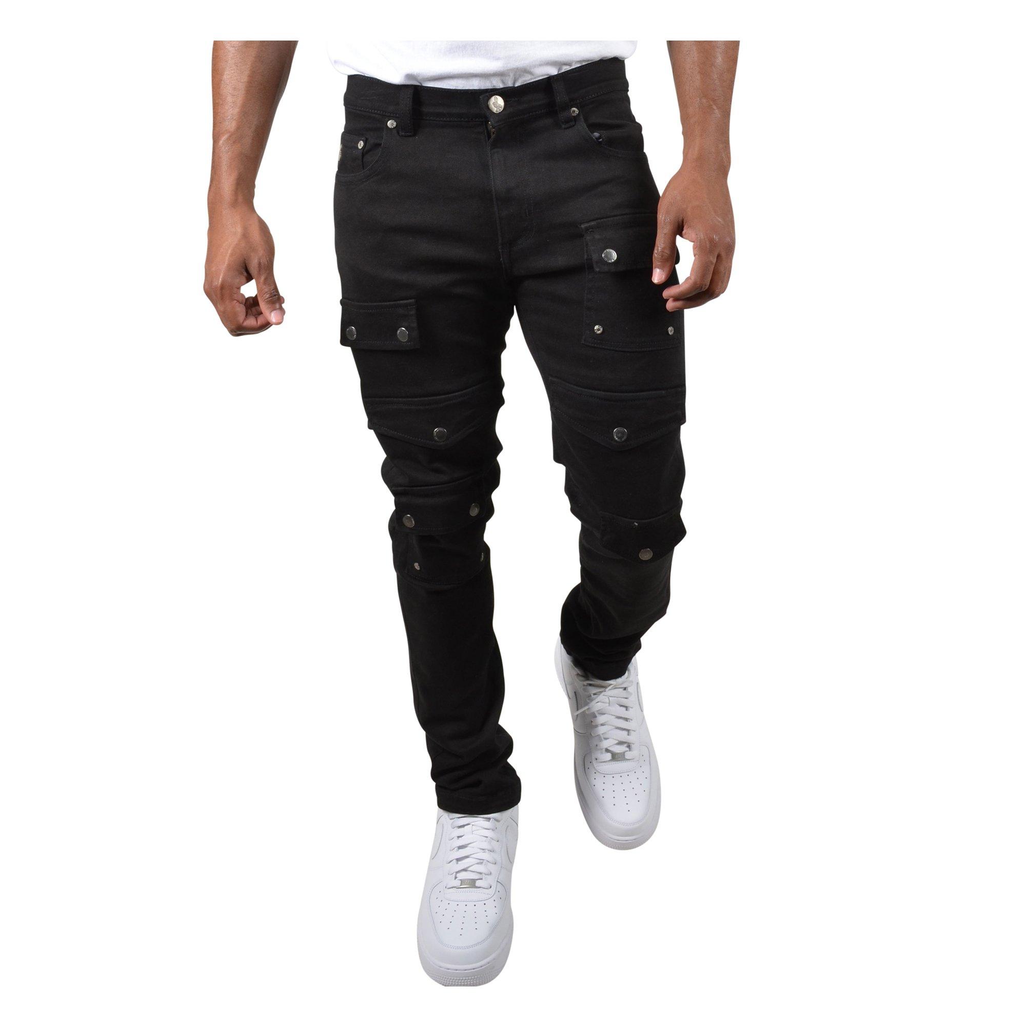 Grindhouse Men's Front Multi Cargo Pocket Denim Jeans - Black - BLACK Thumbnail View 4
