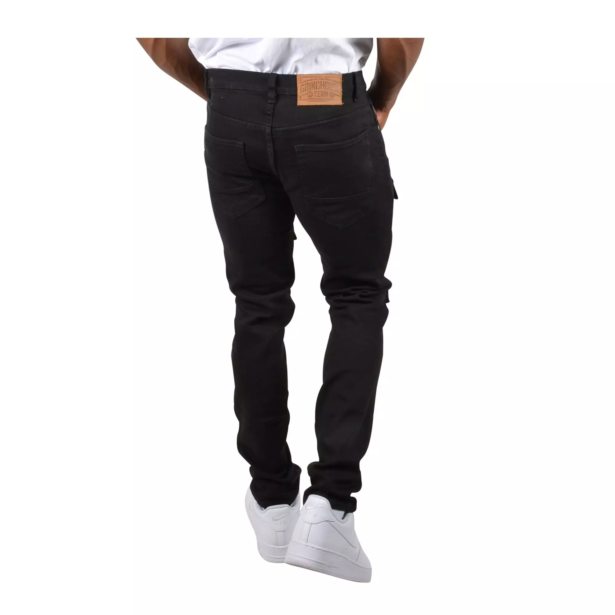 Grindhouse Men's Front Multi Cargo Pocket Denim Jeans - Black - BLACK