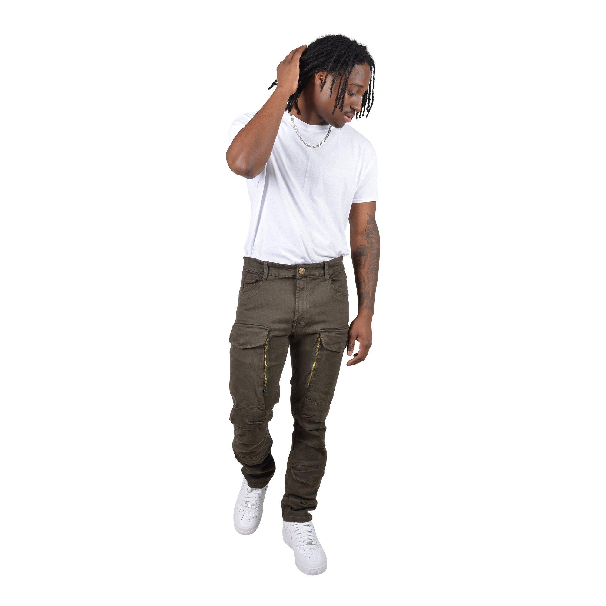 Grindhouse Twill Front Cargo Log Zip Olive Men's Pants