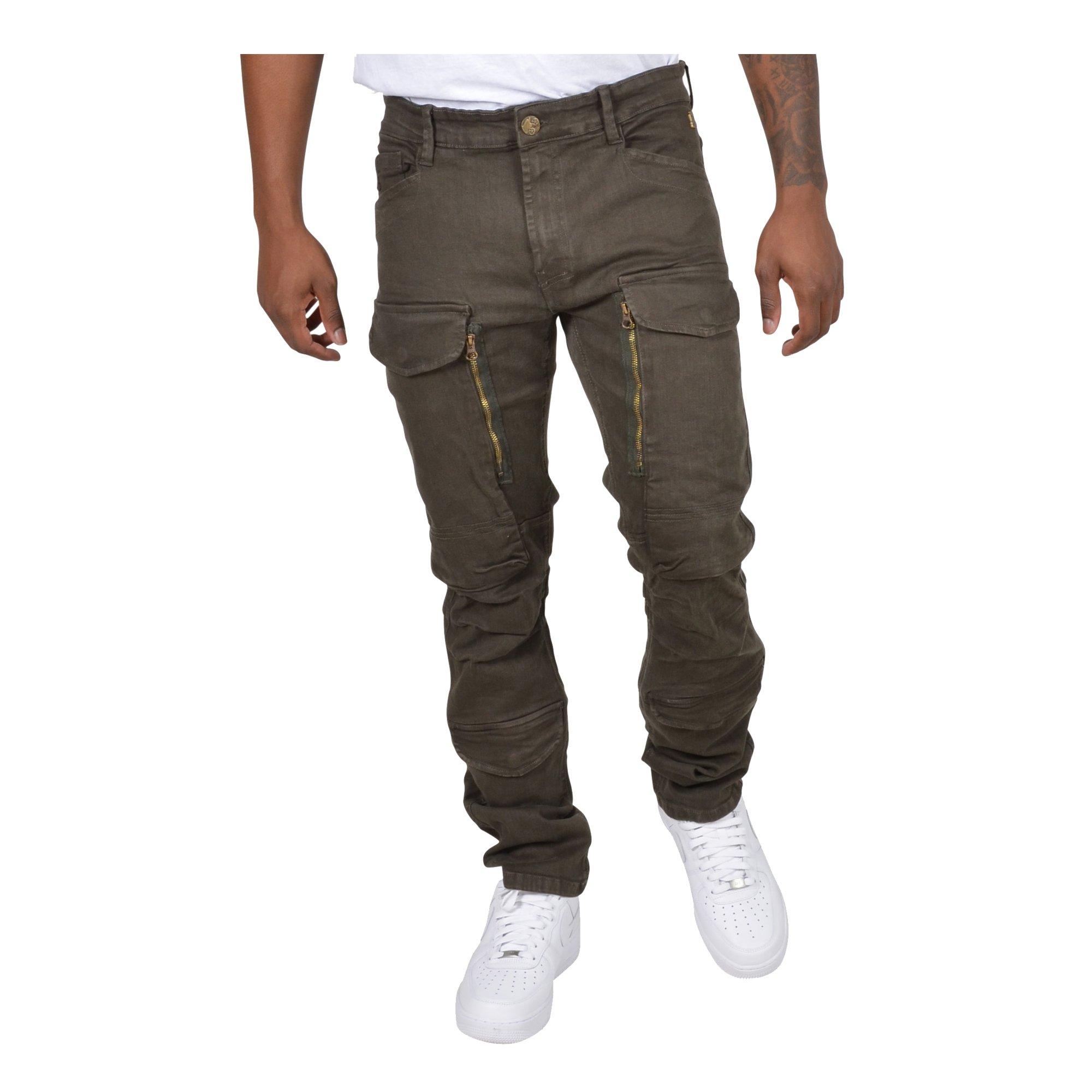 Grindhouse Twill Front Cargo Log Zip Olive Men's Pants