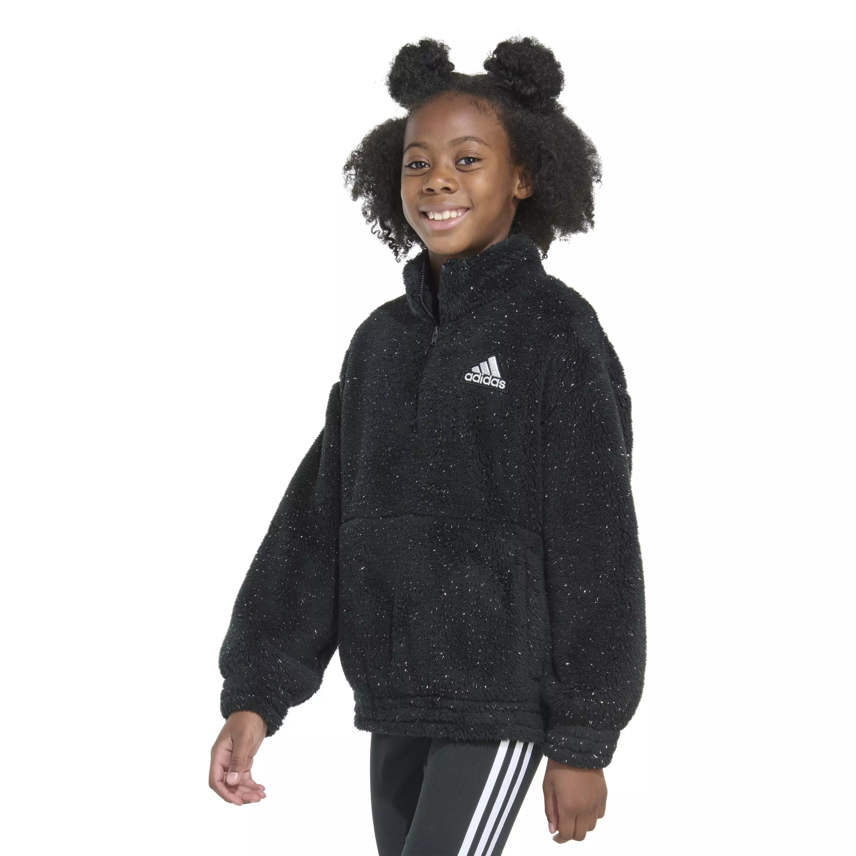 adidas Big Girls' Mock Neck Sherpa Pullover - BLACK