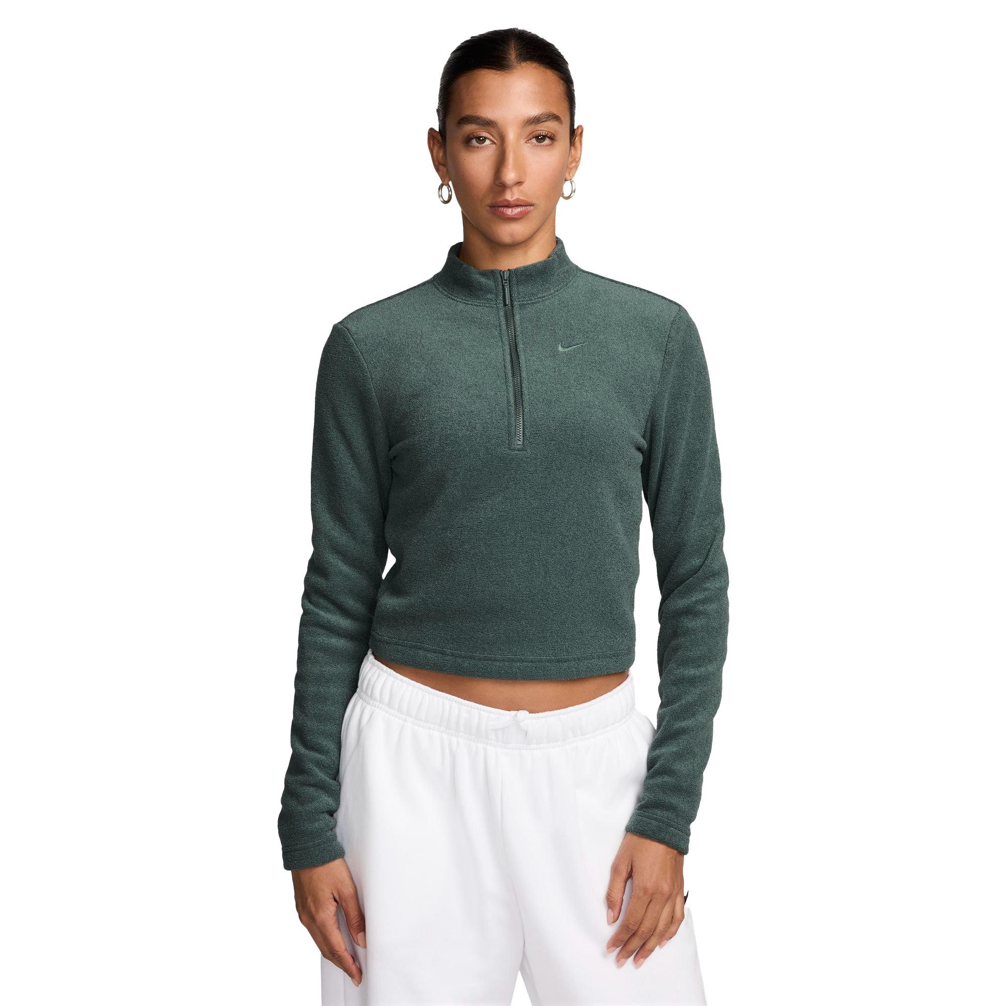 Nike Women's Sportswear Phoenix Plush 1/2-Zip Cozy Fleece Slim Long-Sleeve Top - GREEN Thumbnail View 1