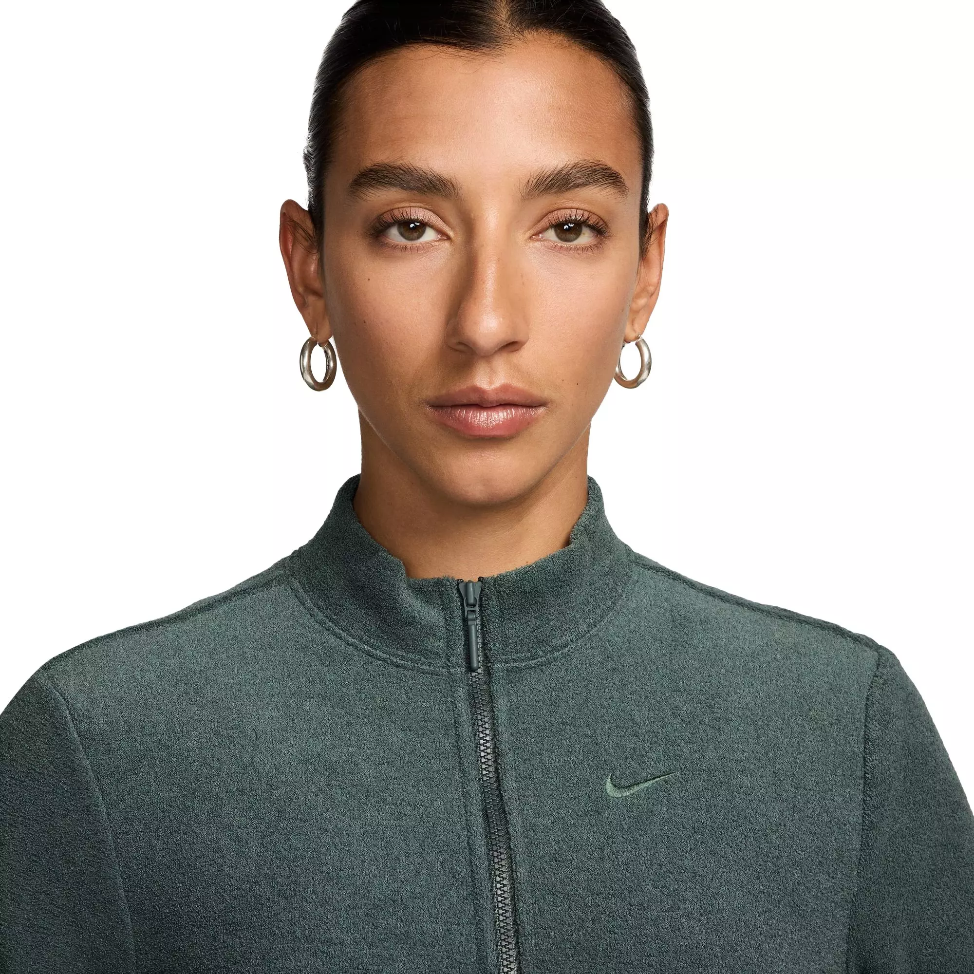 Nike Women's Sportswear Phoenix Plush 1/2-Zip Cozy Fleece Slim Long-Sleeve Top - GREEN