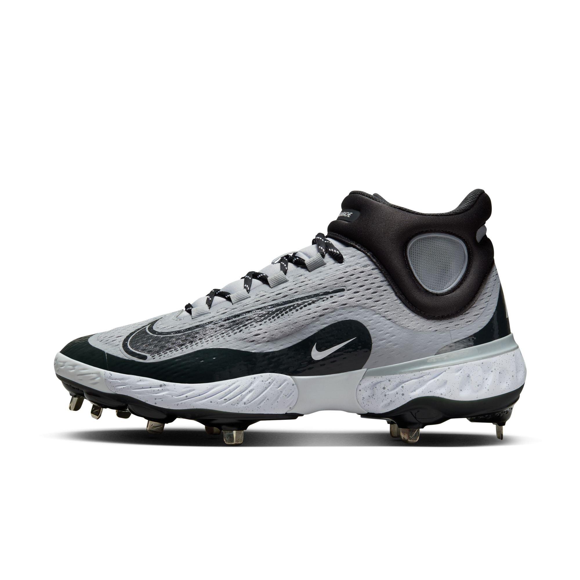 Nike Alpha Huarache Elite 4 Mid "Wolf Grey/Dk Smoke Grey/White" Men's Baseball Cleat - GREY/BLACK Thumbnail View 3