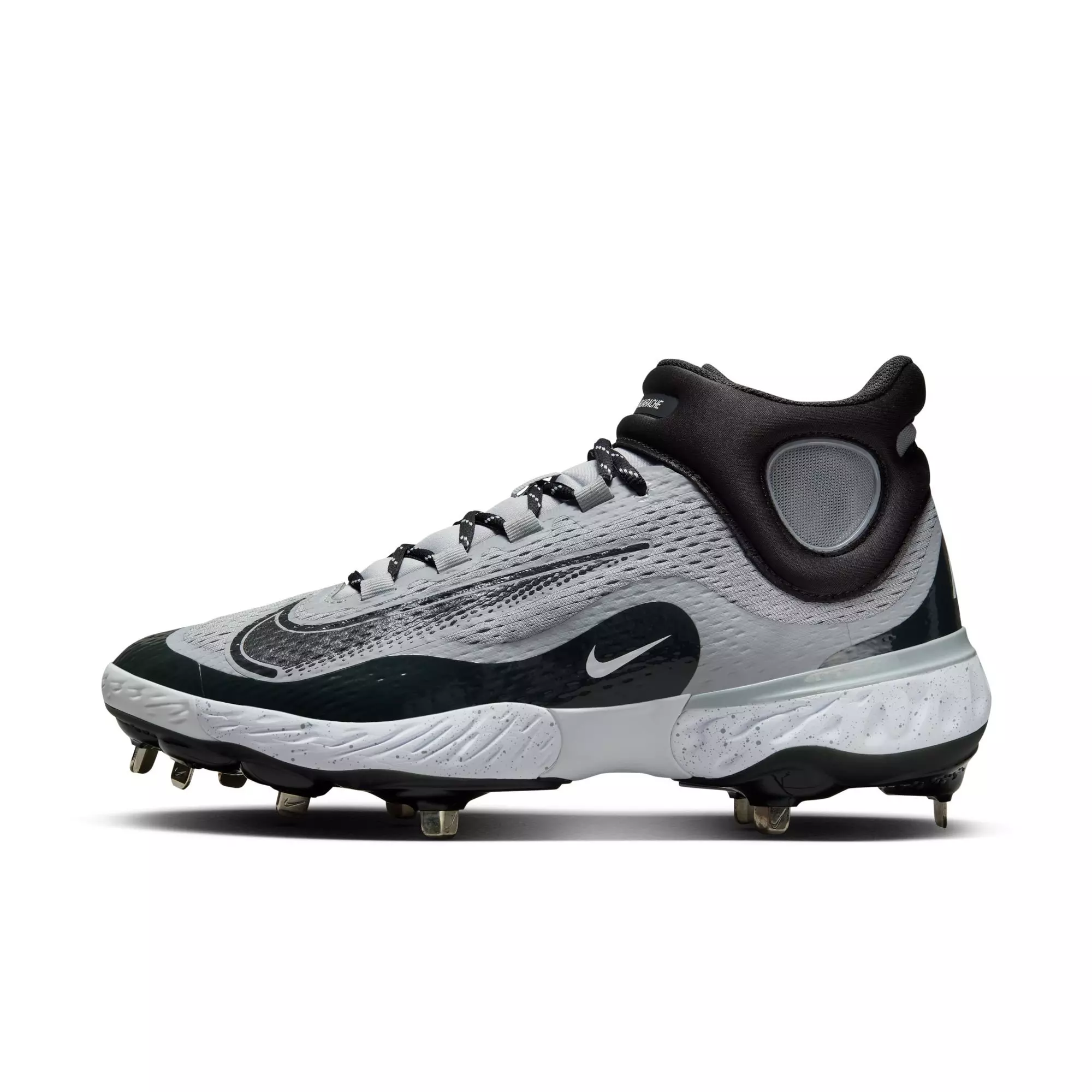 Nike Alpha Huarache Elite 4 Mid "Wolf Grey/Dk Smoke Grey/White" Men's Baseball Cleat - GREY/BLACK