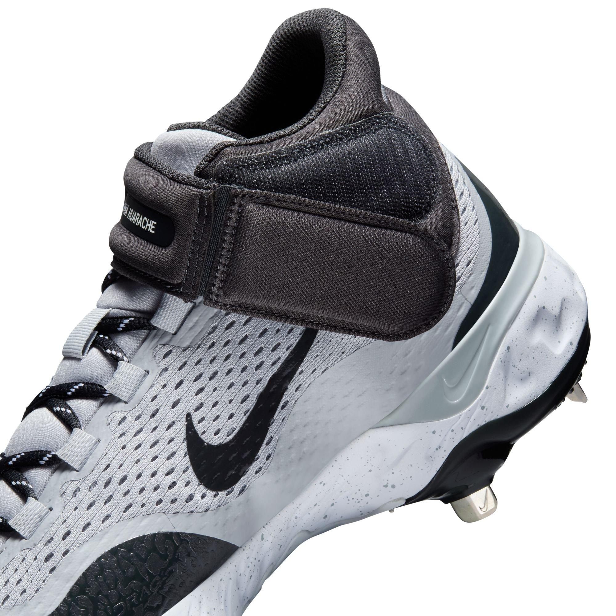 Nike Alpha Huarache Elite 4 Mid "Wolf Grey/Dk Smoke Grey/White" Men's Baseball Cleat - GREY/BLACK Thumbnail View 12